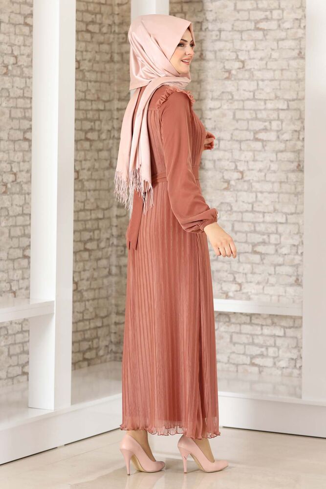Abendkleid Damen Kleid elegant mit Passe und Faltendetail - Modest Fashion