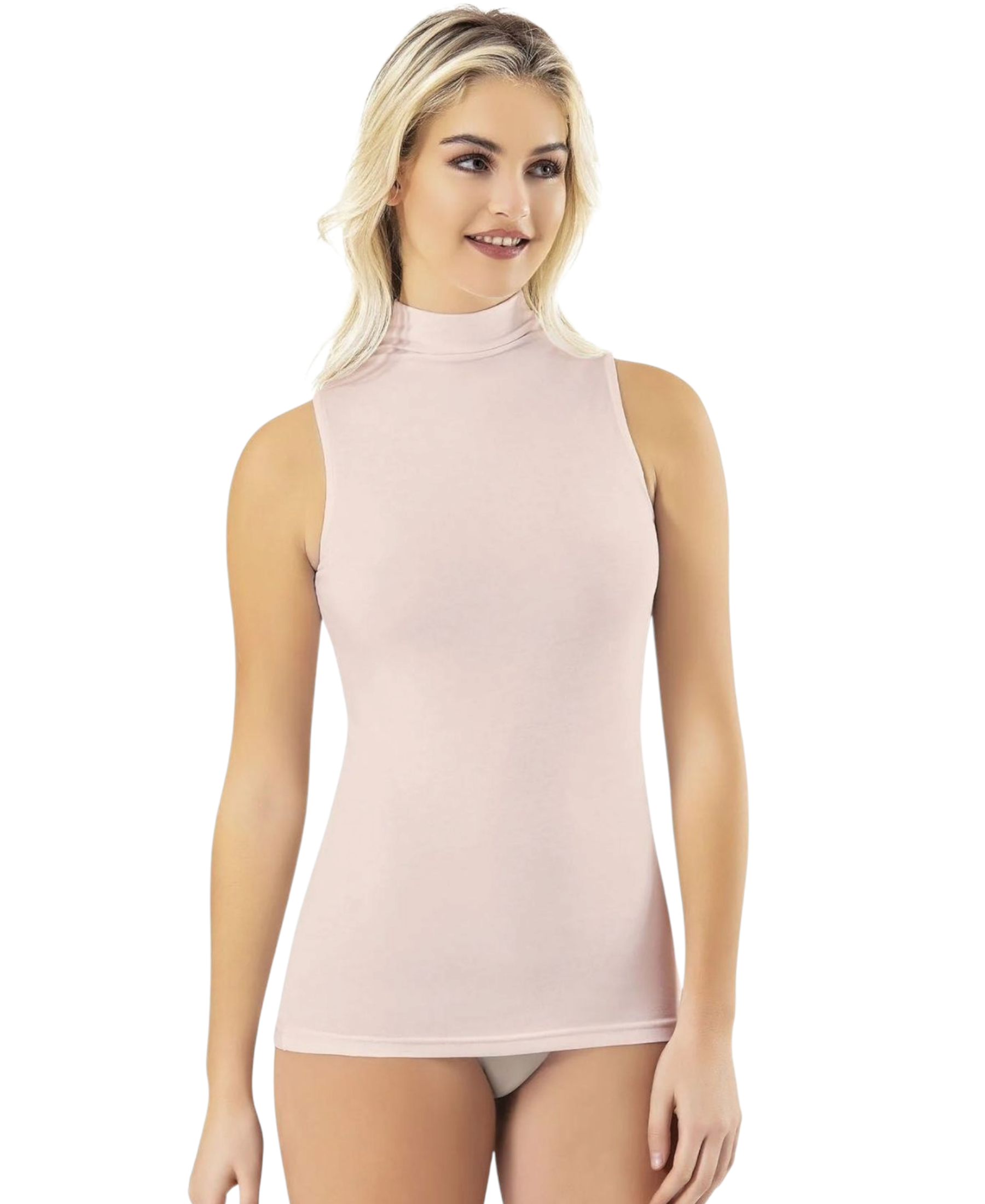 Shirttop Damen Body mit Stehkragen ärmellos, aus Baumwoll-Modal-Mix