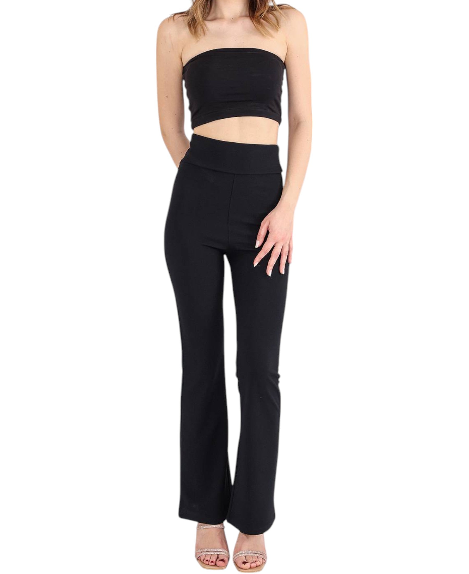 Schlaghose Damen Scuba Hose High Waist - elastisch für Yoga, Freizeit & Abendmode