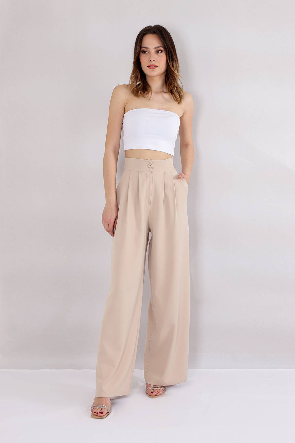 Bundfaltenhose Damen Palazzohose – Hoher Bund, Weites Bein