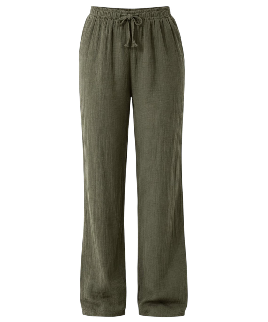 Palazzohose MusselinDamen Sommerhose 100 % Baumwolle, elastischer Bund