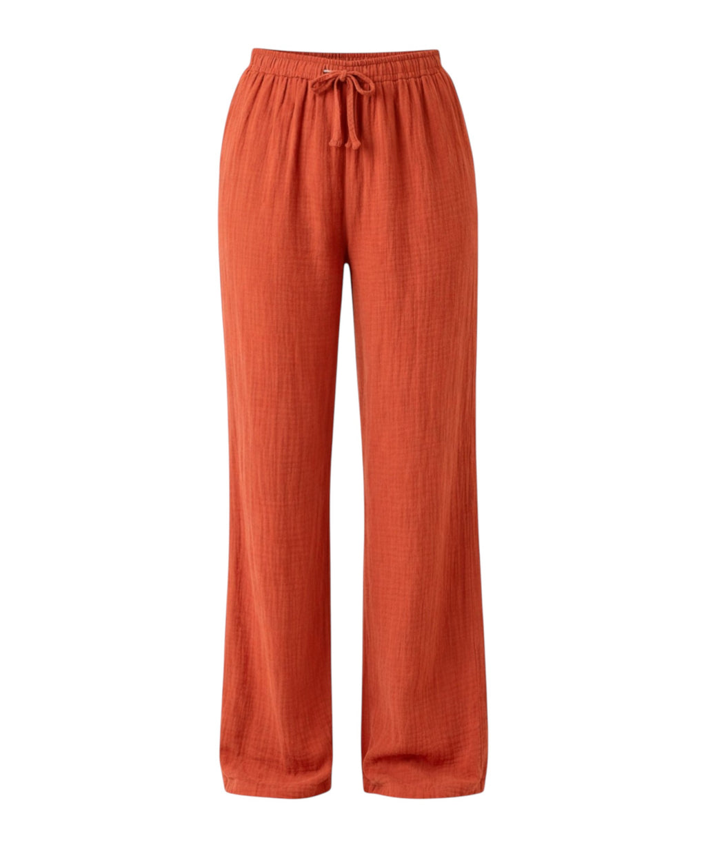 Palazzohose MusselinDamen Sommerhose 100 % Baumwolle, elastischer Bund