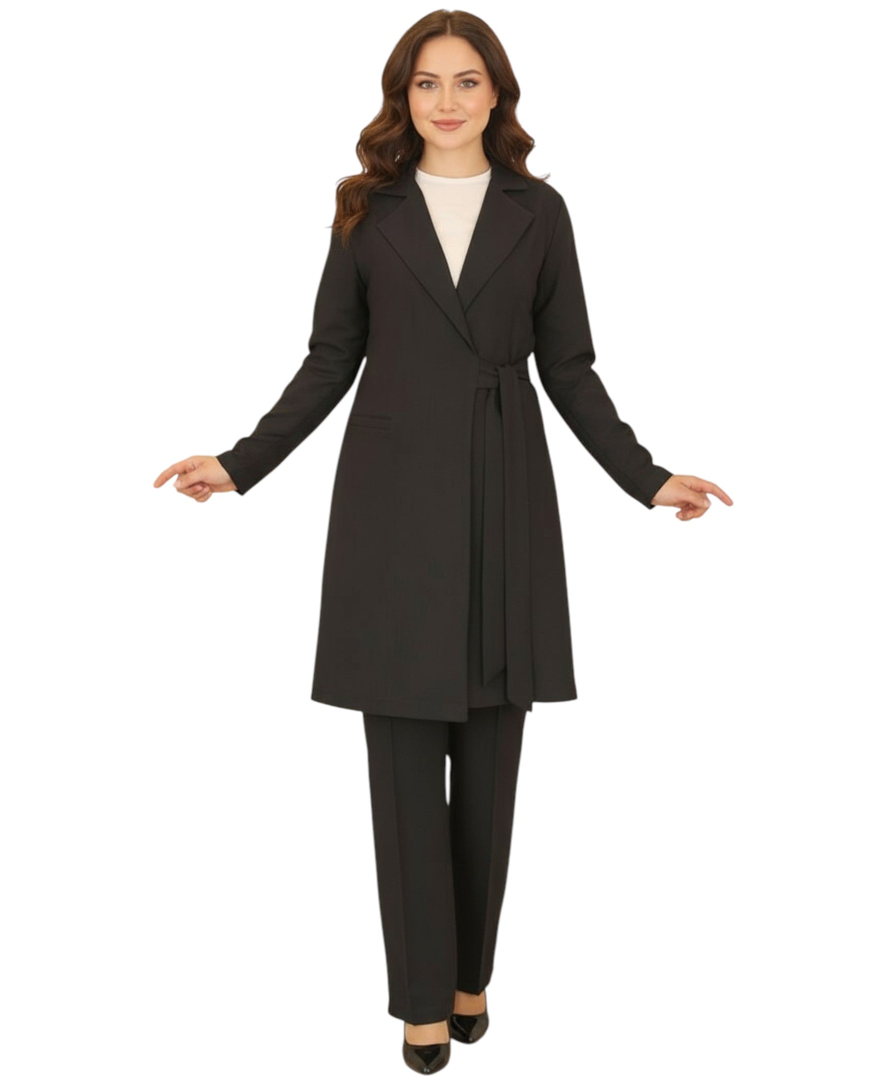 Hosenanzug Damen Zweiteiler – Langarm Long-Sakko mit Hose – Modest Fashion
