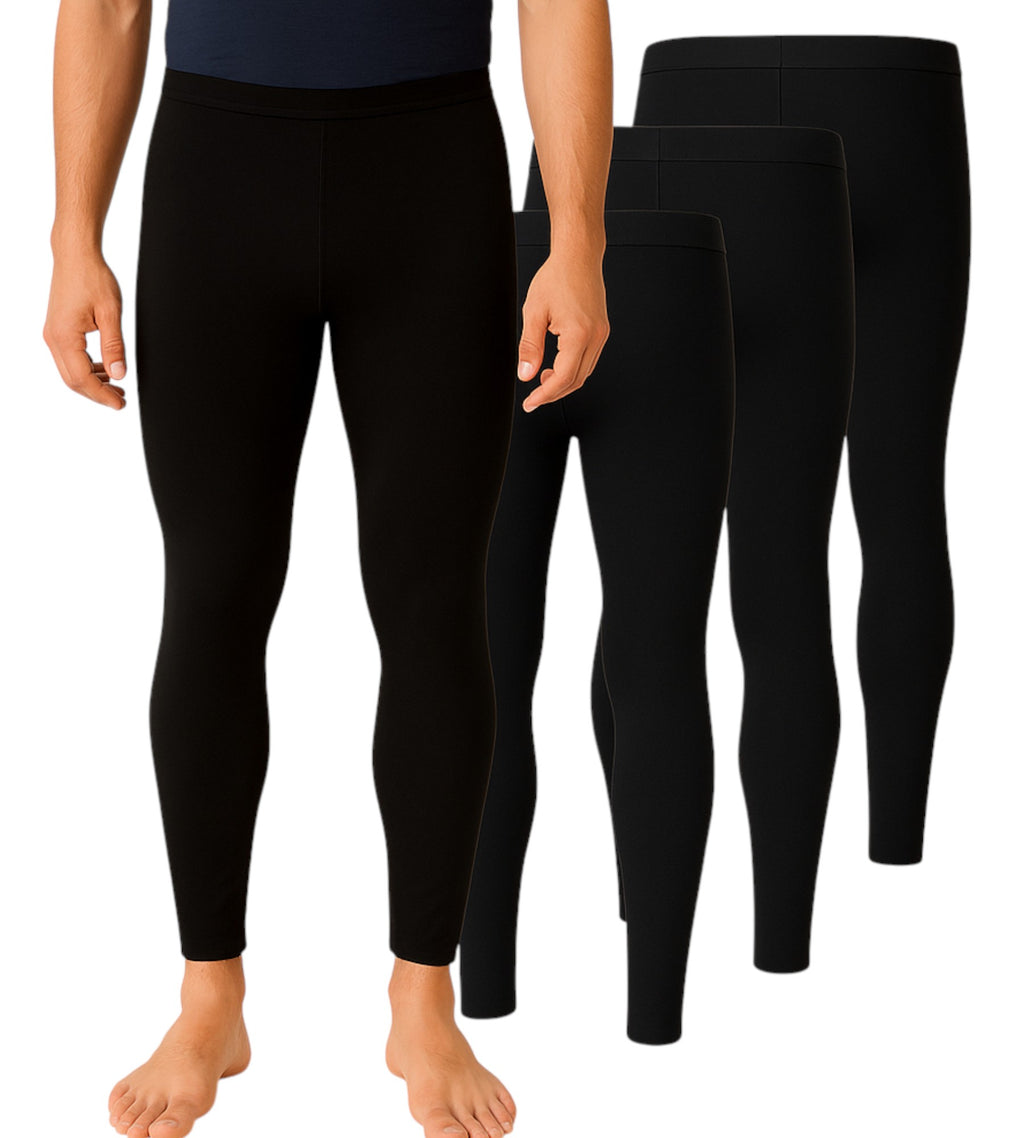 Thermoleggings Herren 3er Pack – Gefütterte lange Unterhose, Schwarz