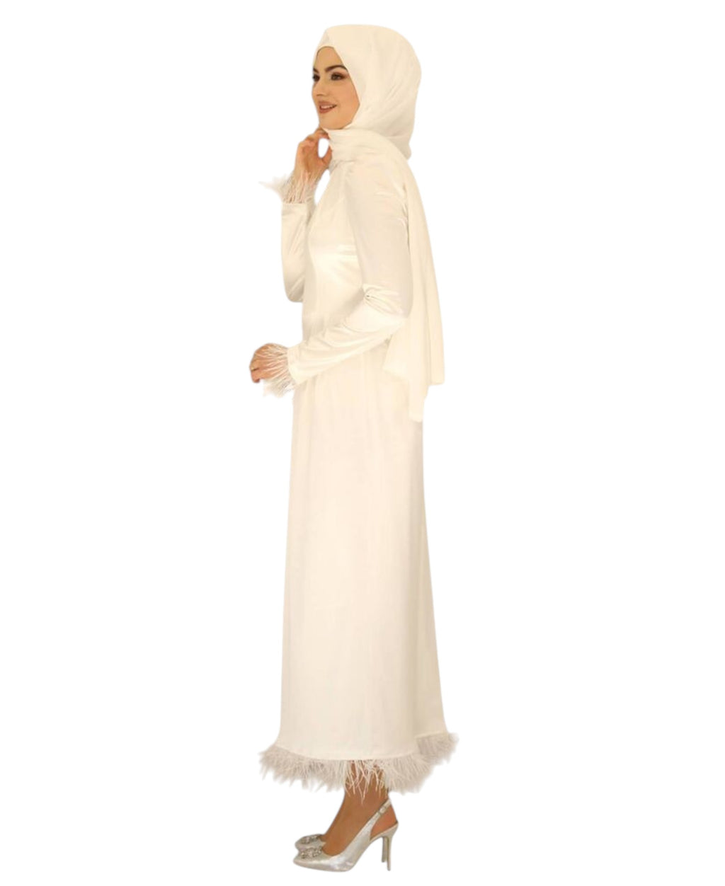 Satinkleid Damen Abendkleid schlicht Abiye Abaya Modest Fashion