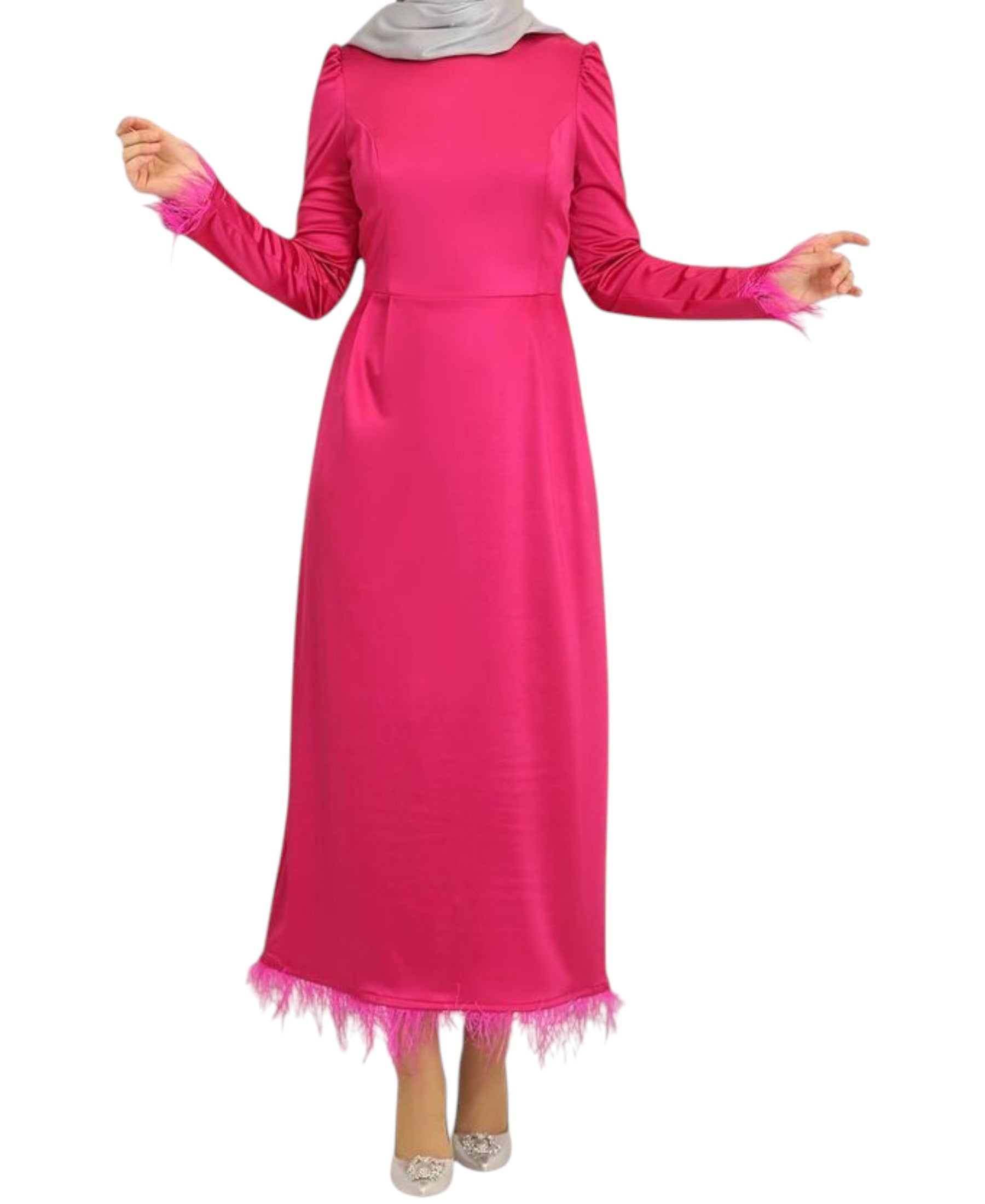 Satinkleid Damen Abendkleid schlicht Abiye Abaya Modest Fashion