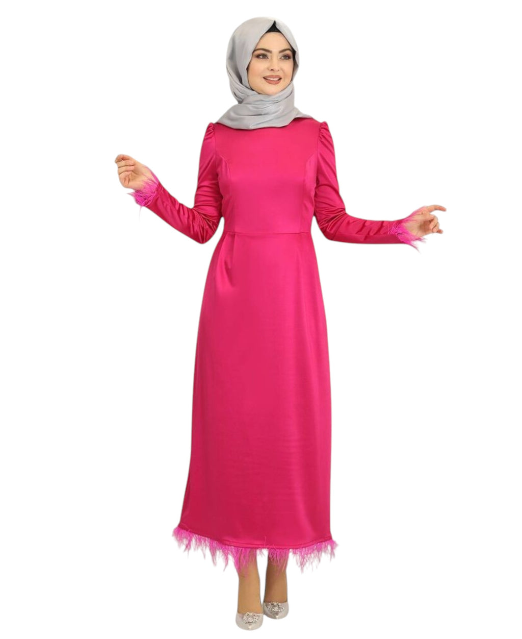 Satinkleid Damen Abendkleid schlicht Abiye Abaya Modest Fashion