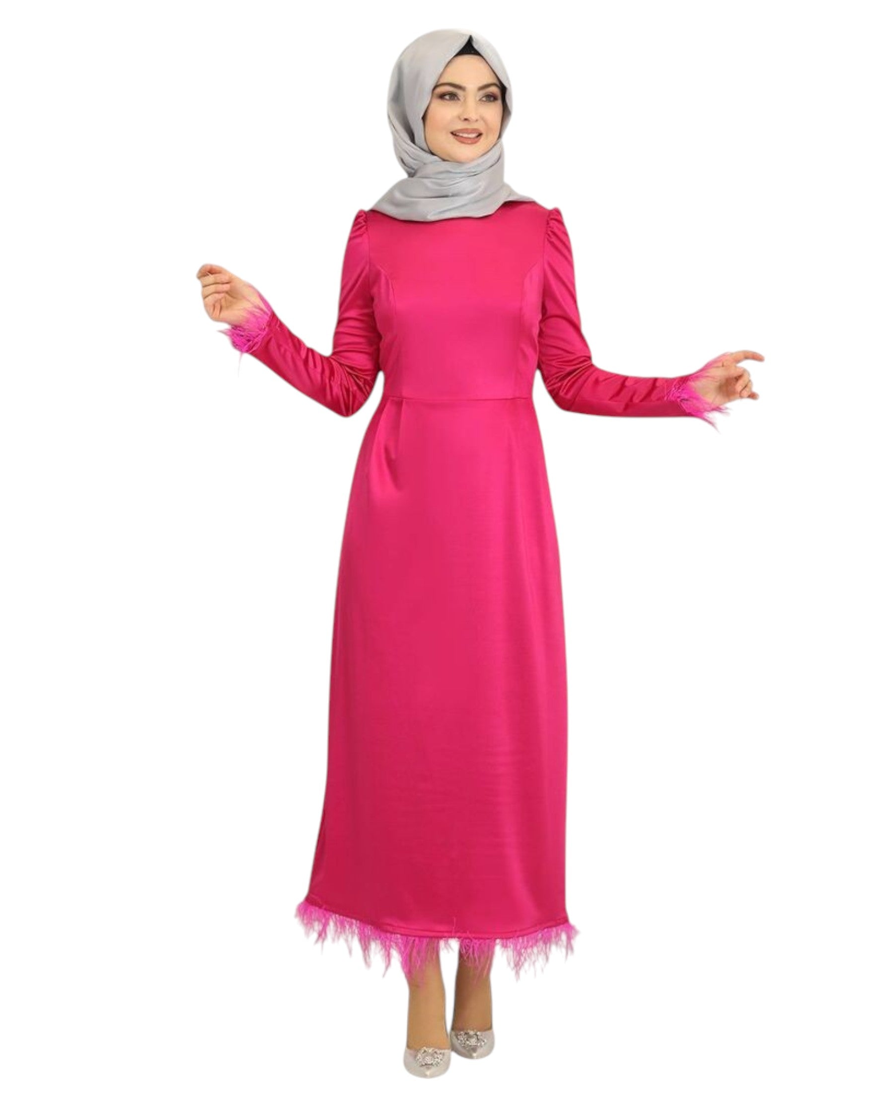 Satinkleid Damen Abendkleid schlicht Abiye Abaya Modest Fashion