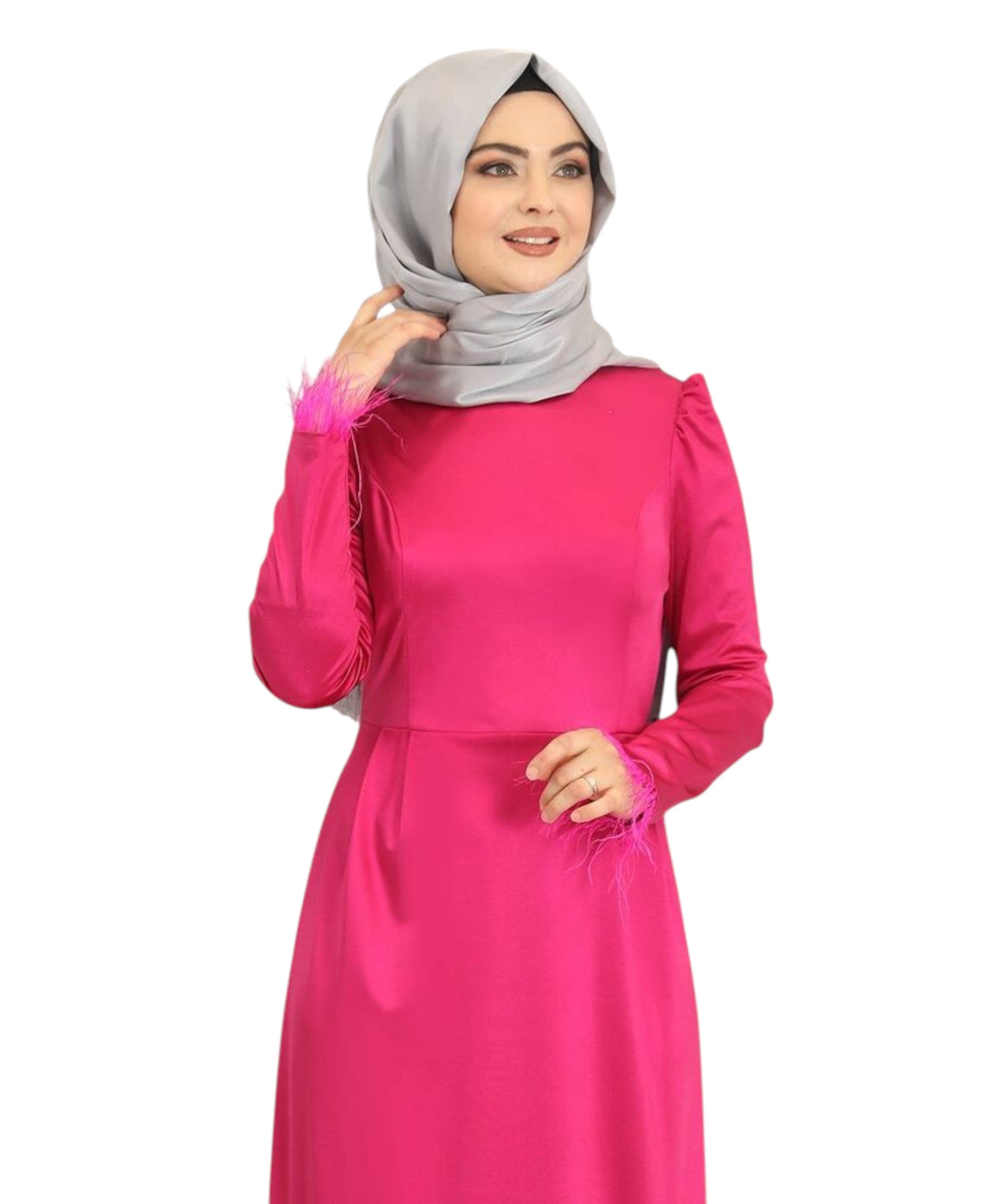 Satinkleid Damen Abendkleid schlicht Abiye Abaya Modest Fashion