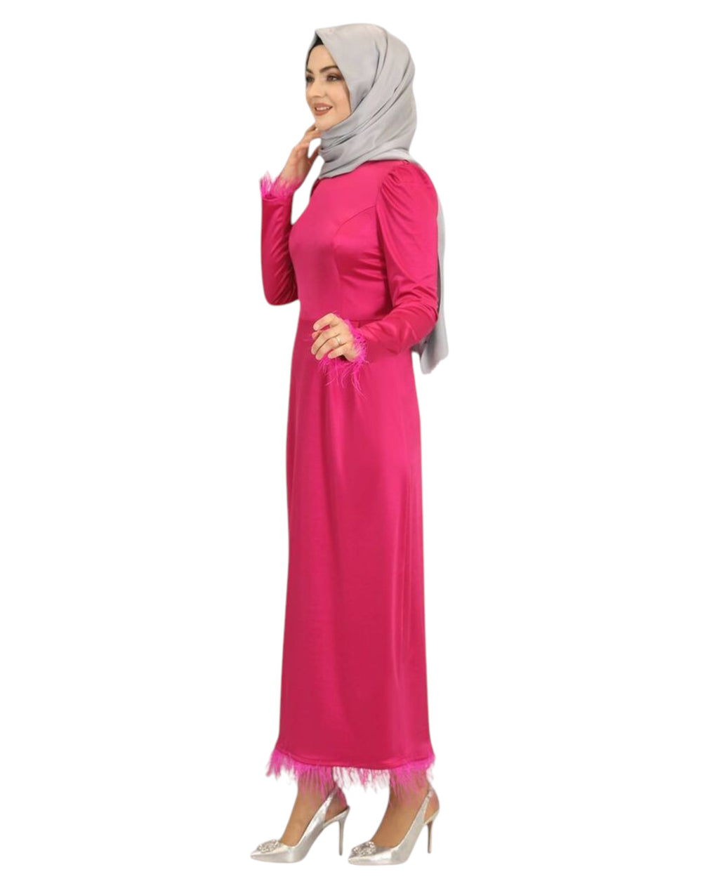 Satinkleid Damen Abendkleid schlicht Abiye Abaya Modest Fashion