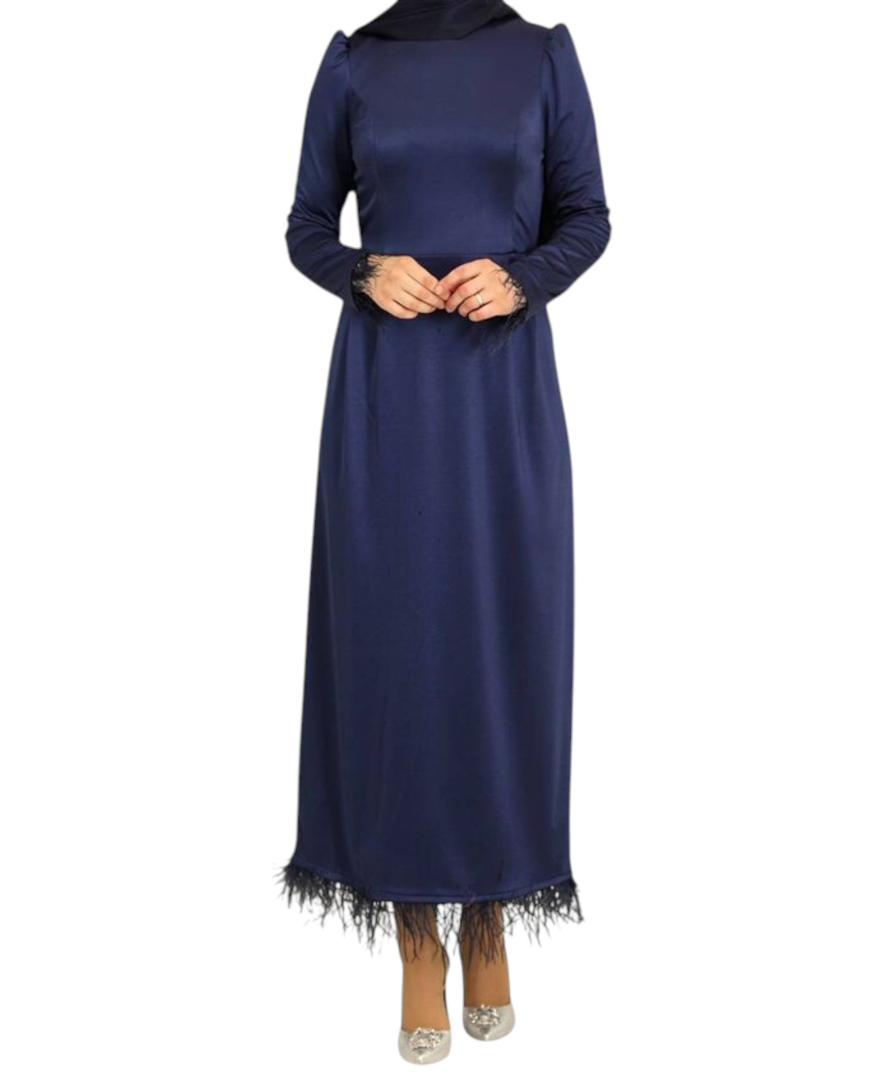 Satinkleid Damen Abendkleid schlicht Abiye Abaya Modest Fashion