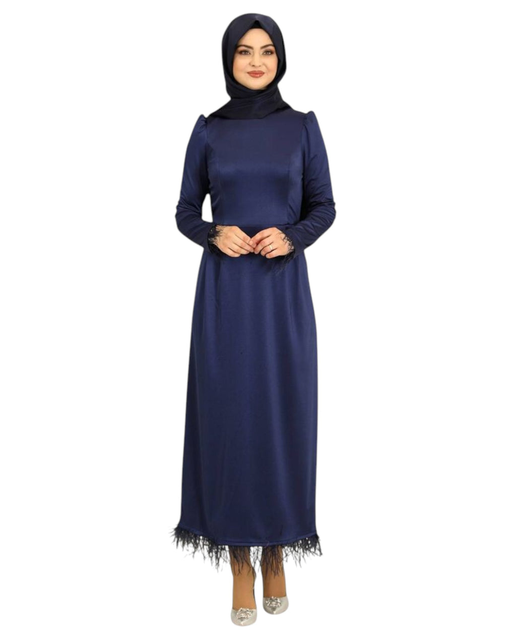 Satinkleid Damen Abendkleid schlicht Abiye Abaya Modest Fashion