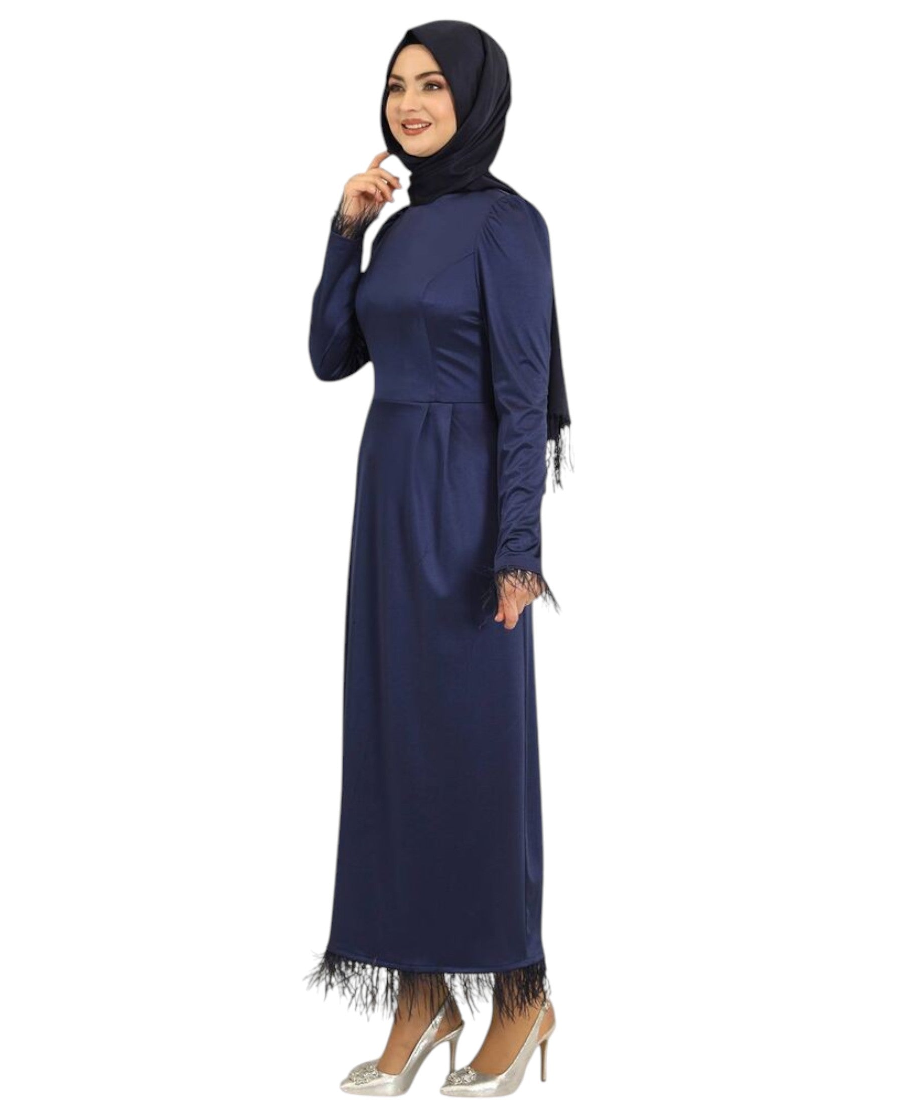 Satinkleid Damen Abendkleid schlicht Abiye Abaya Modest Fashion