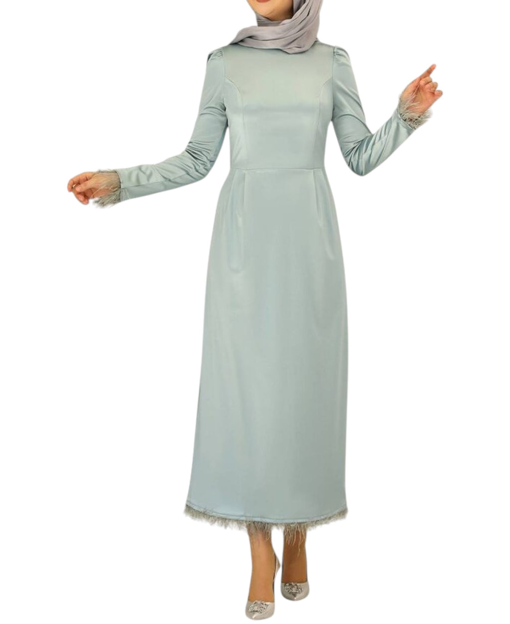 Satinkleid Damen Abendkleid schlicht Abiye Abaya Modest Fashion