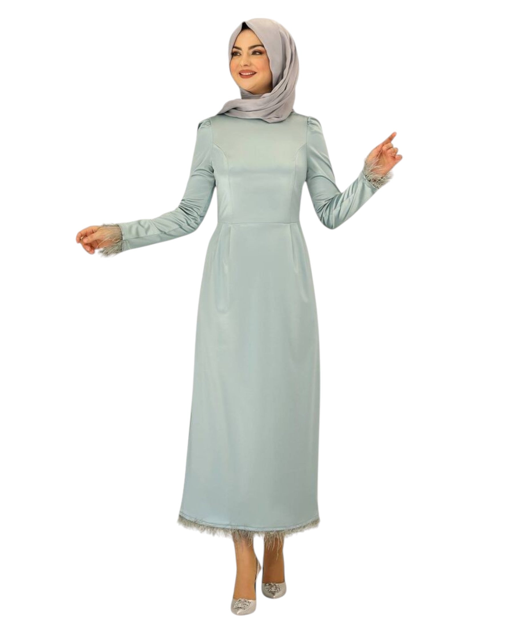 Satinkleid Damen Abendkleid schlicht Abiye Abaya Modest Fashion