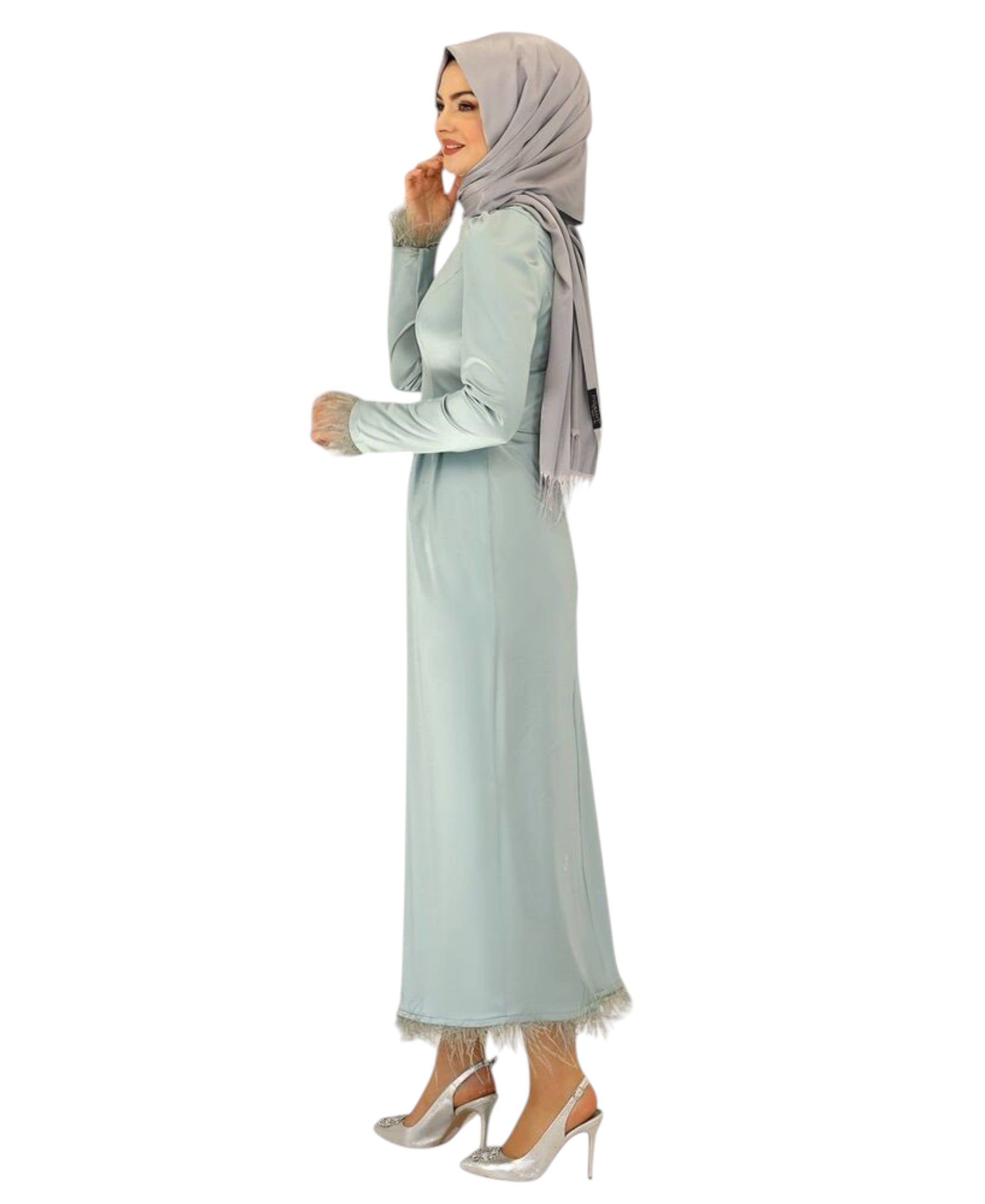 Satinkleid Damen Abendkleid schlicht Abiye Abaya Modest Fashion