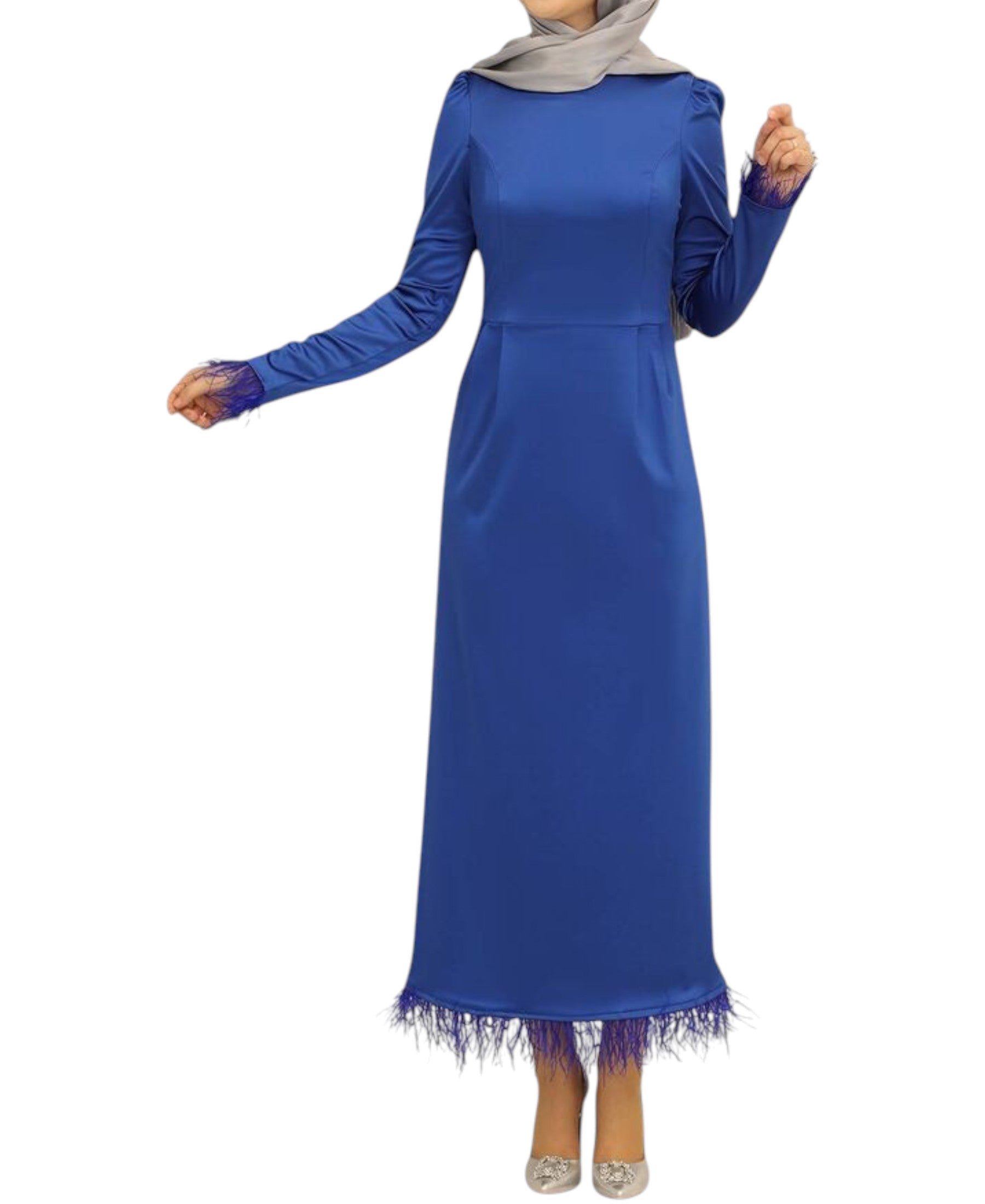 Satinkleid Damen Abendkleid schlicht Abiye Abaya Modest Fashion