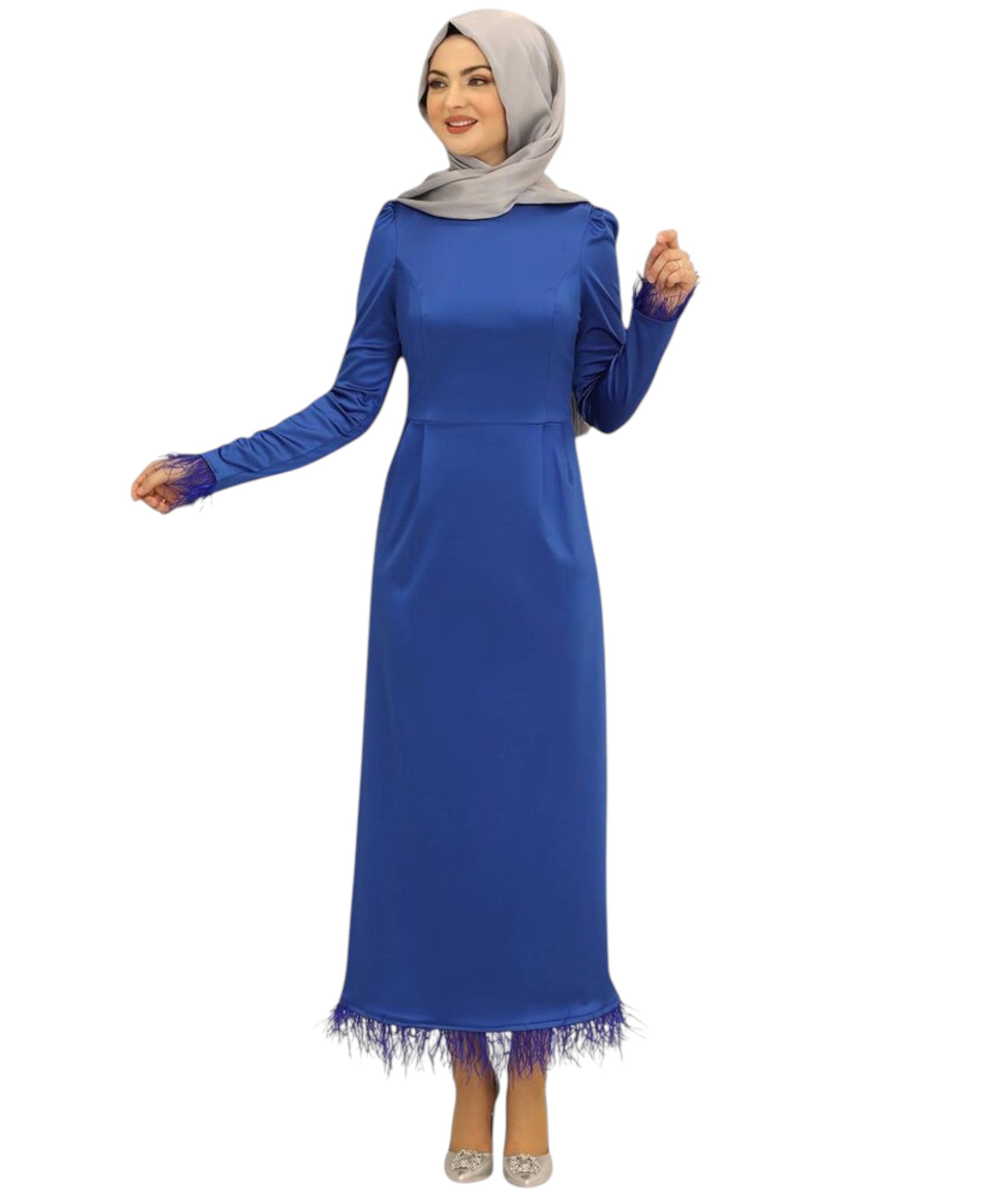 Satinkleid Damen Abendkleid schlicht Abiye Abaya Modest Fashion