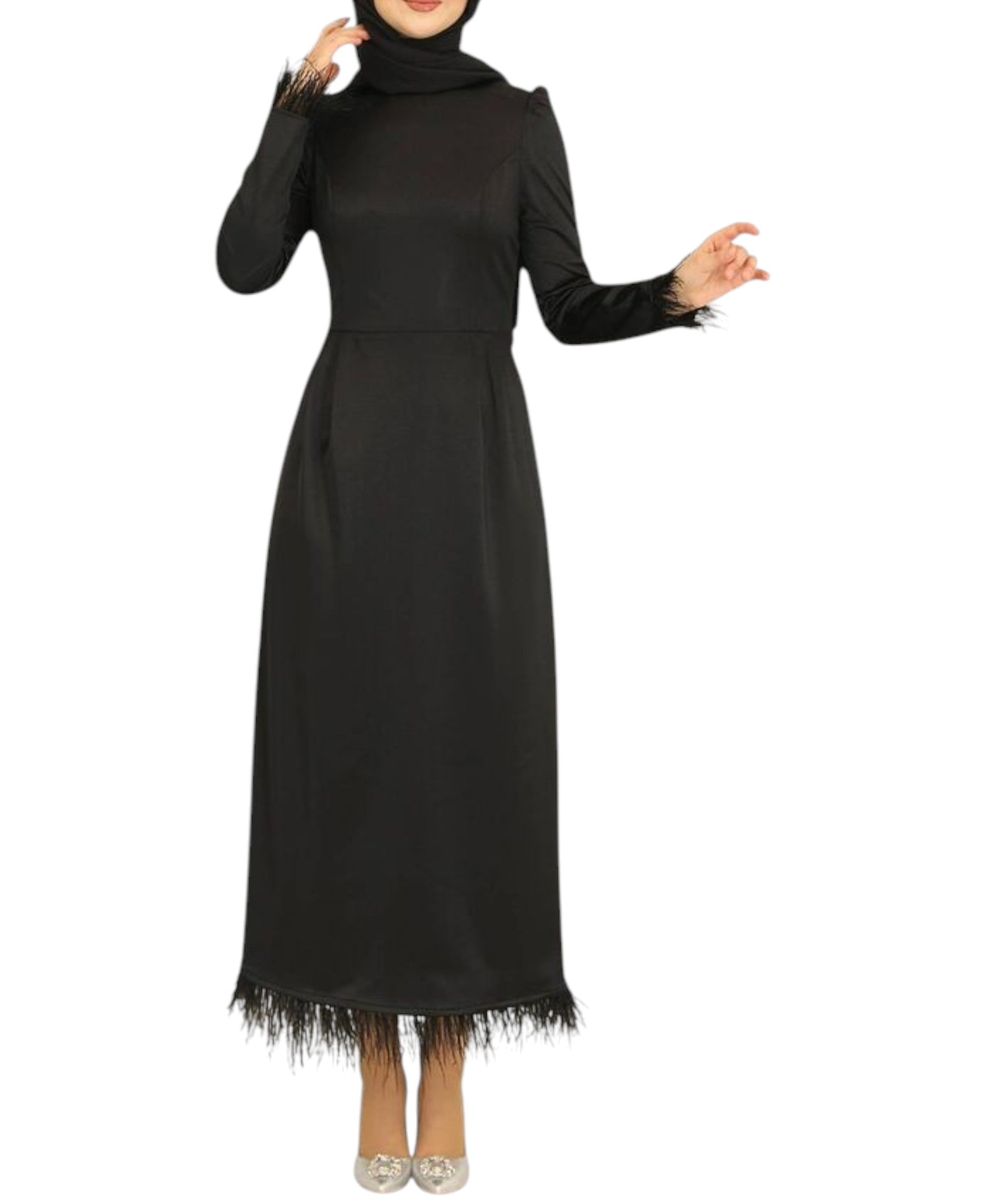 Satinkleid Damen Abendkleid schlicht Abiye Abaya Modest Fashion
