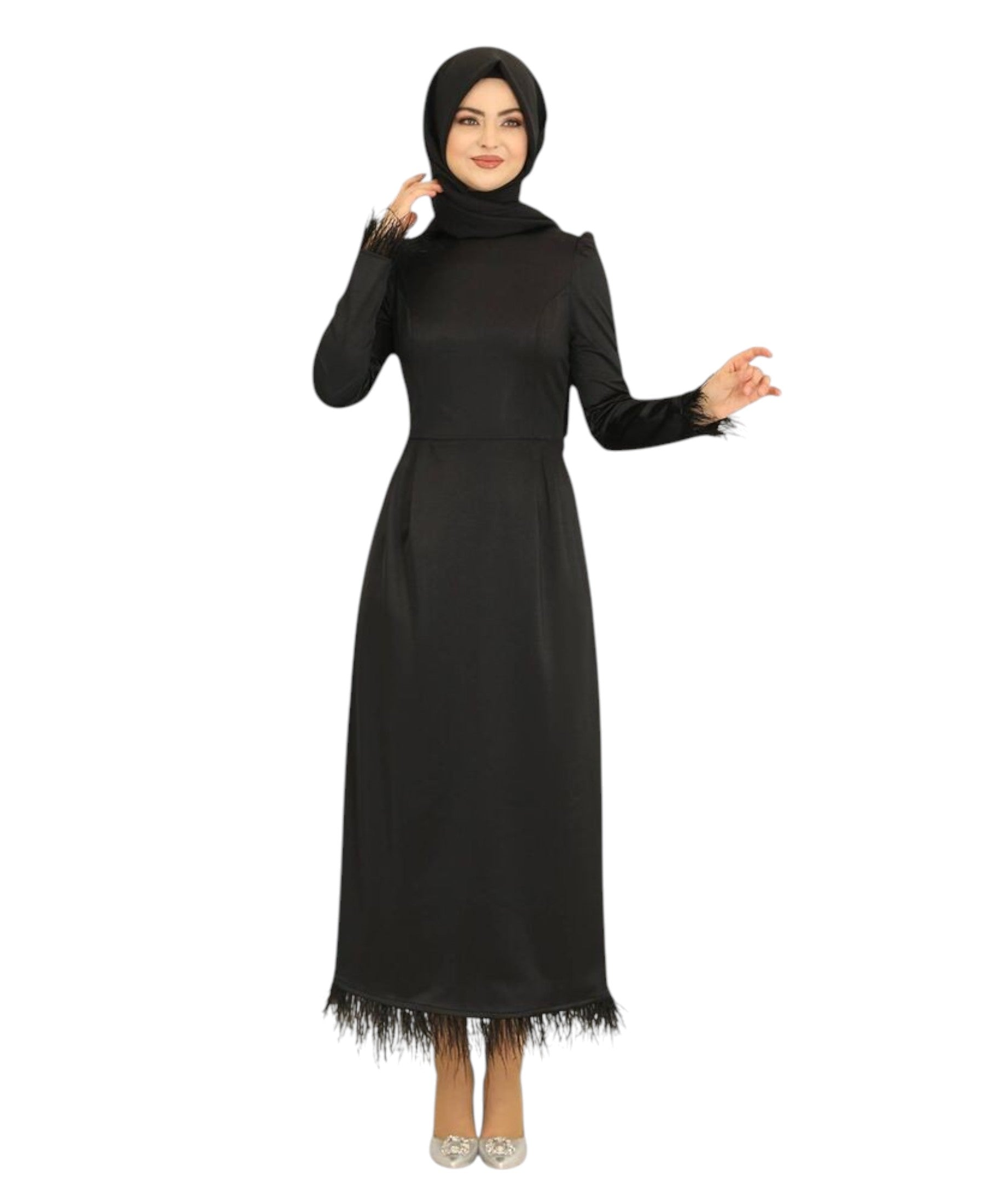 Satinkleid Damen Abendkleid schlicht Abiye Abaya Modest Fashion