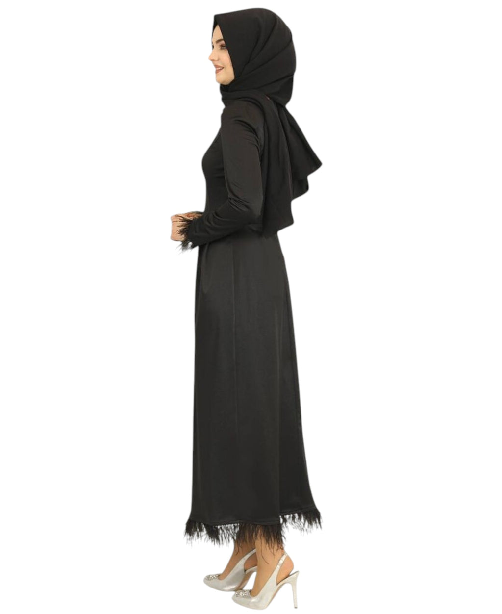 Satinkleid Damen Abendkleid schlicht Abiye Abaya Modest Fashion