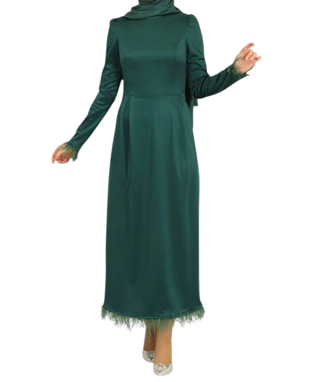 Satinkleid Damen Abendkleid schlicht Abiye Abaya Modest Fashion