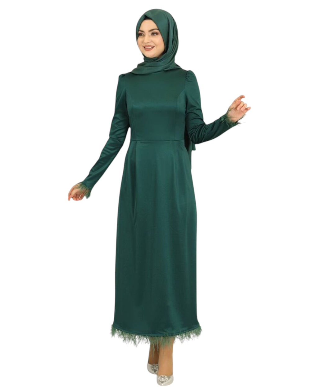 Satinkleid Damen Abendkleid schlicht Abiye Abaya Modest Fashion