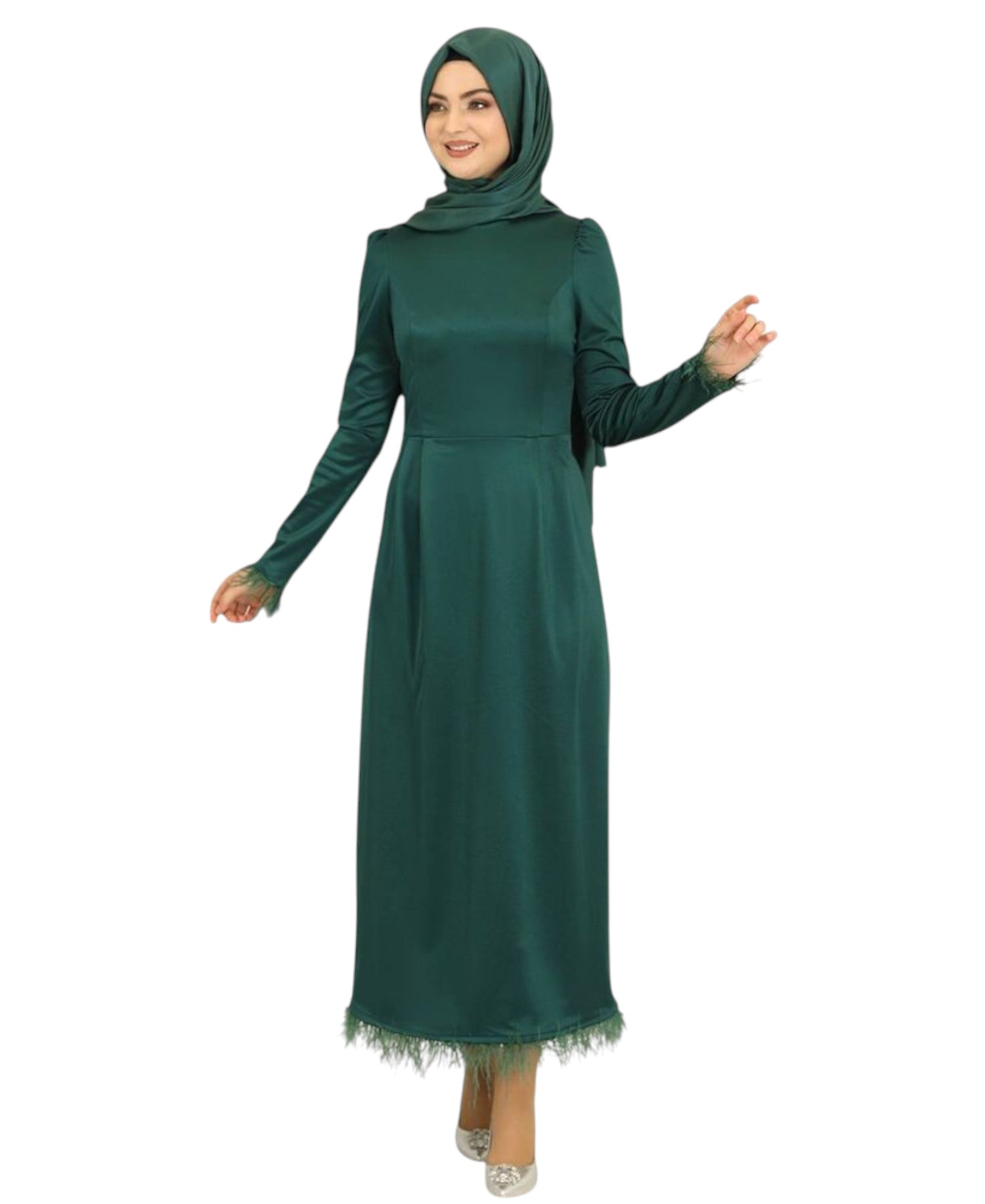 Satinkleid Damen Abendkleid schlicht Abiye Abaya Modest Fashion