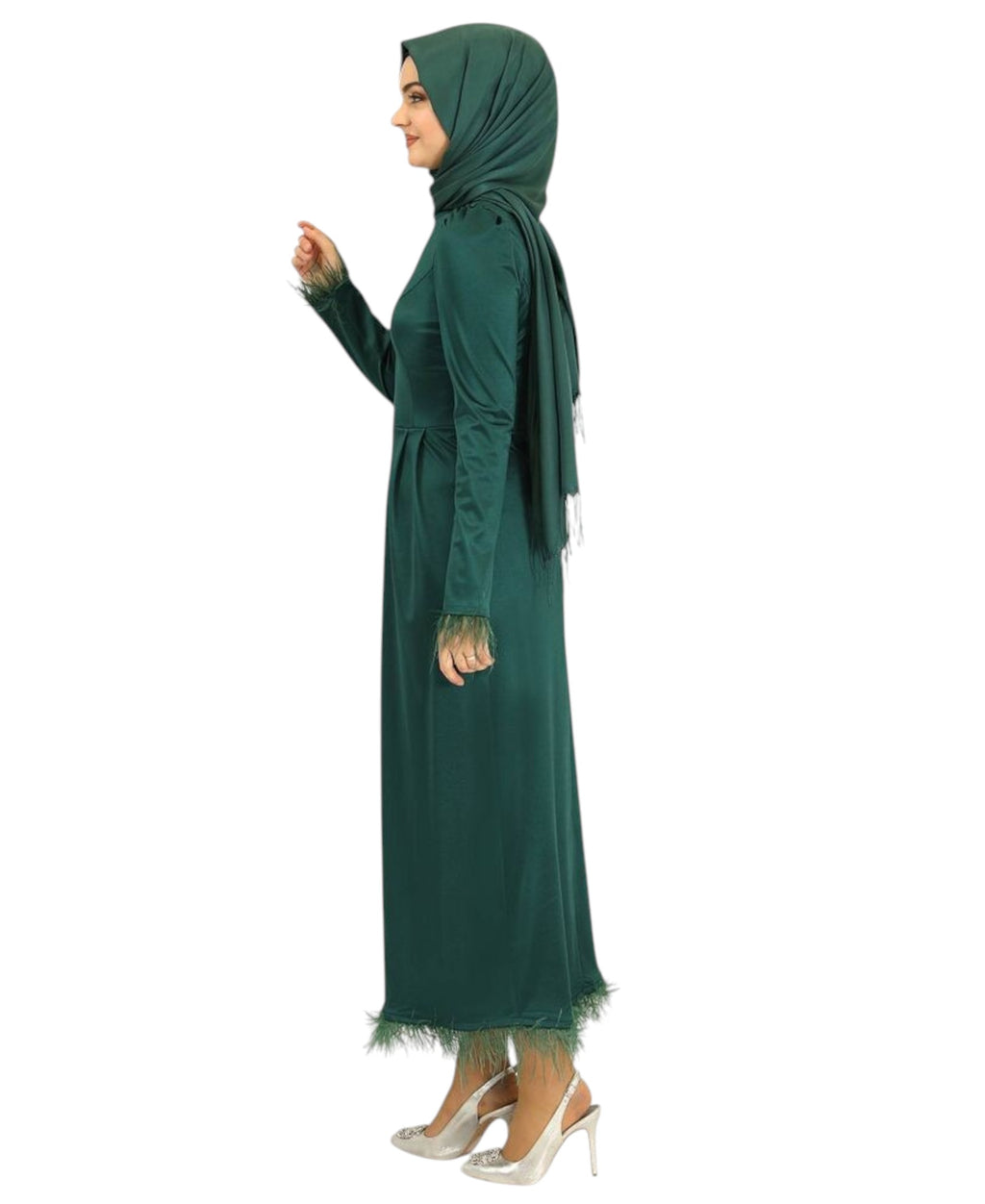 Satinkleid Damen Abendkleid schlicht Abiye Abaya Modest Fashion