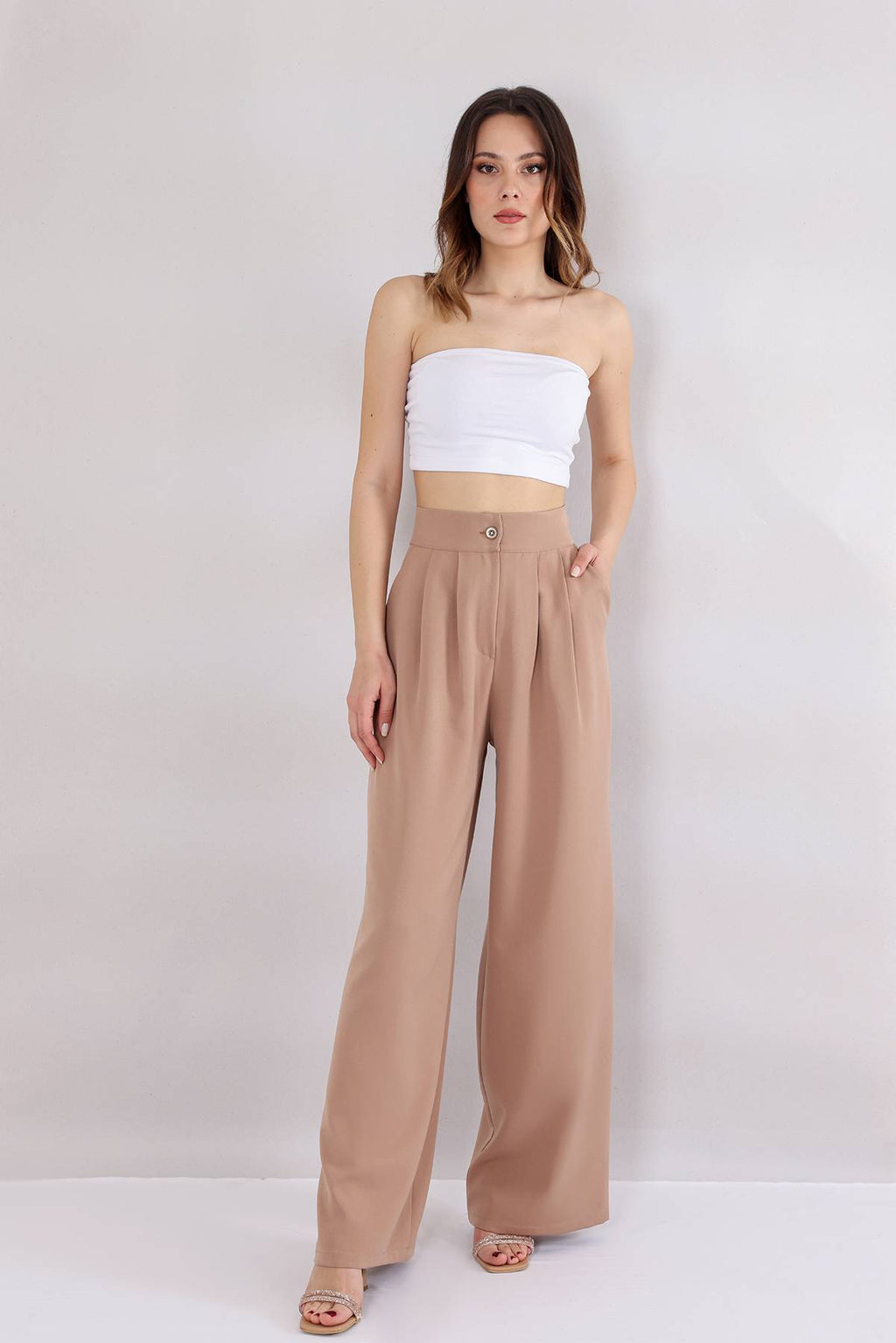 Bundfaltenhose Damen Palazzohose – Hoher Bund, Weites Bein