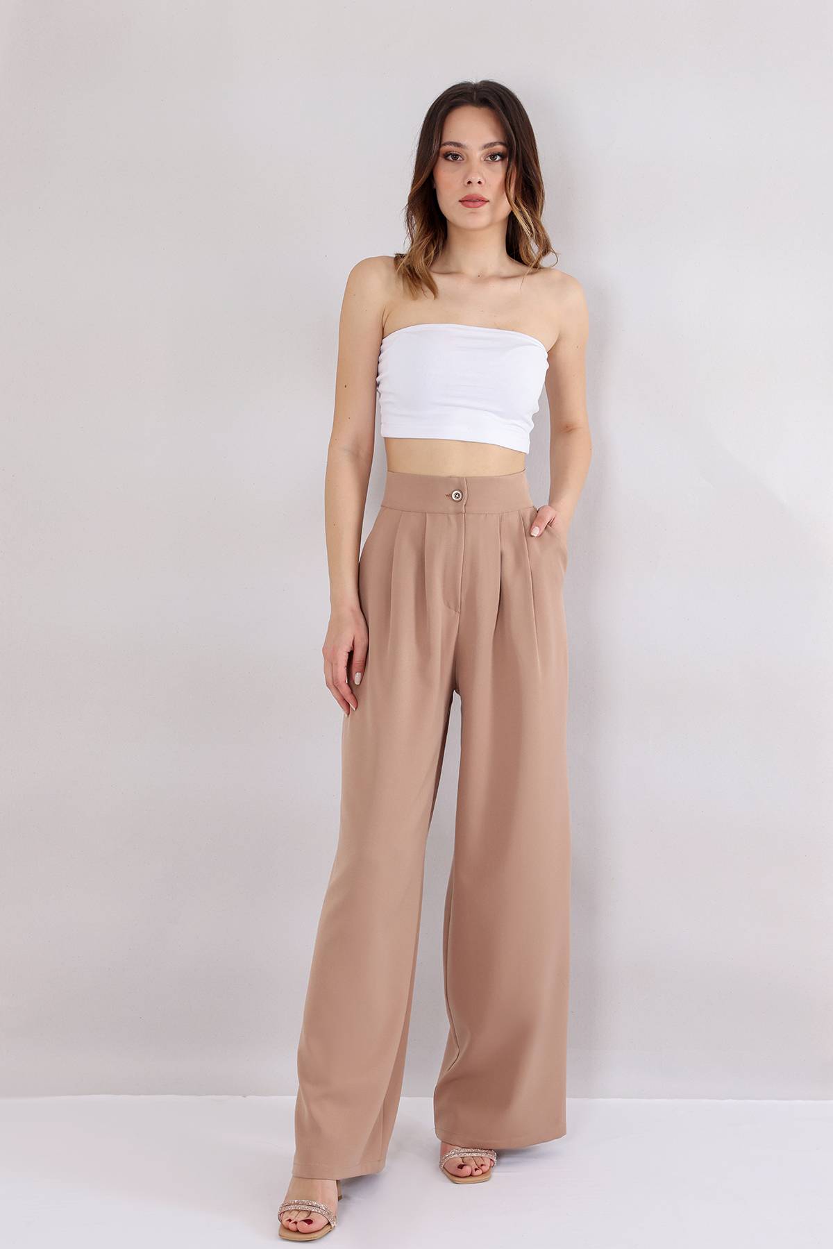 Bundfaltenhose Damen Palazzohose – Hoher Bund, Weites Bein