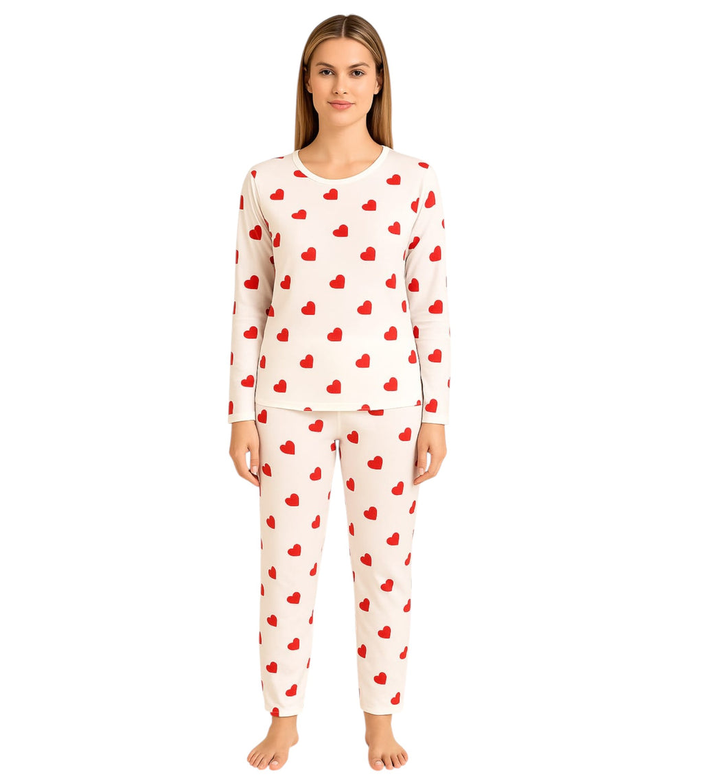 Damen Schlafanzug Set 2-teilig mit Herzmuster – Bequemer Hausanzug