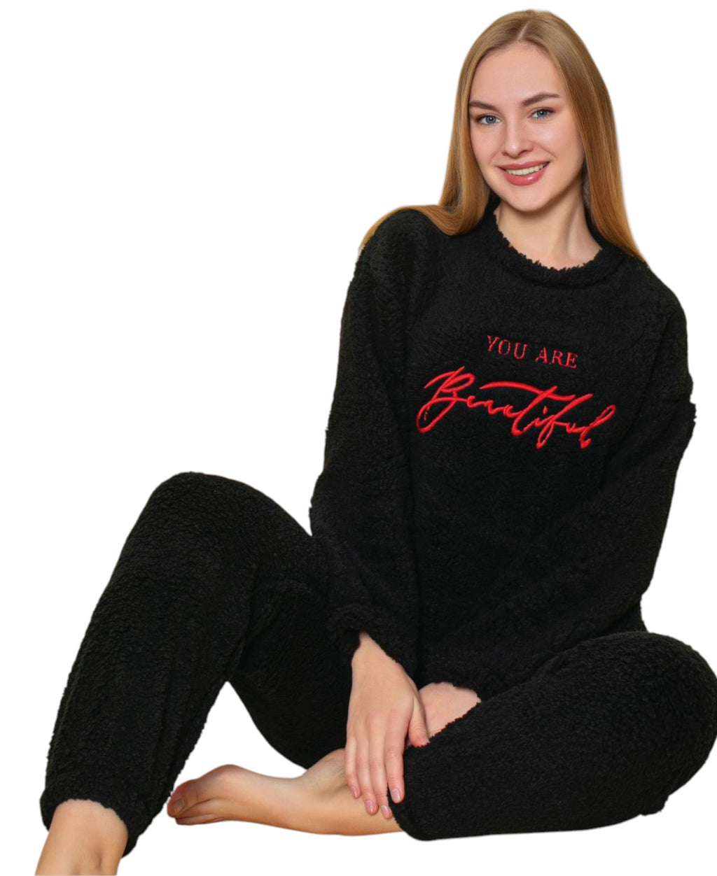 Hausanzug Plüsch Pyjama Damen Winter Schlafanzug 4 Designs