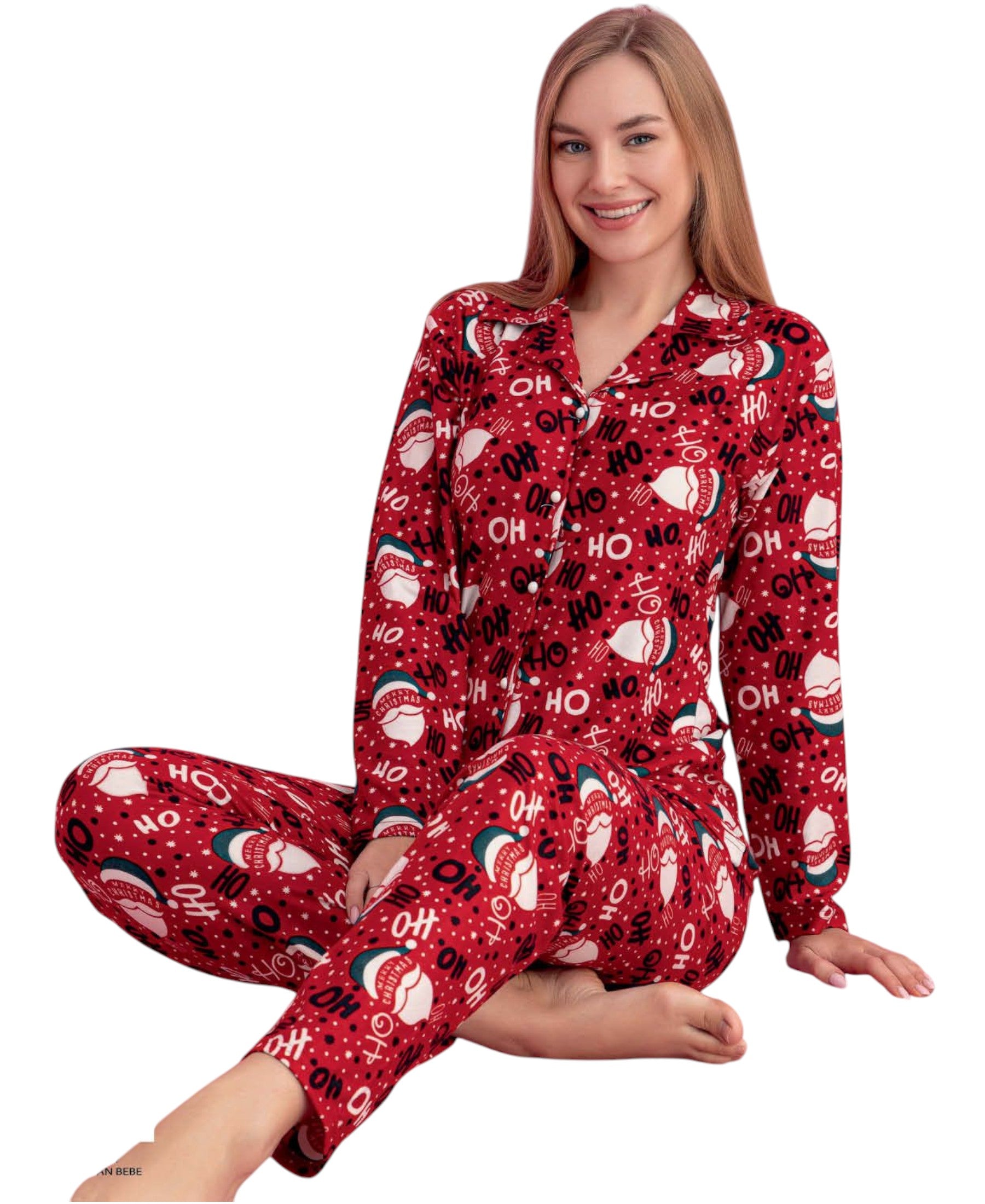 Damen Schlafanzug mit Weihnachtsmotiven, Baumwoll-Elasthan, Winter