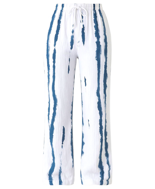 Palazzohose – Musselin, Batik-Druck, 100 % Baumwolle, elastisch, Petrolblau oder Grau