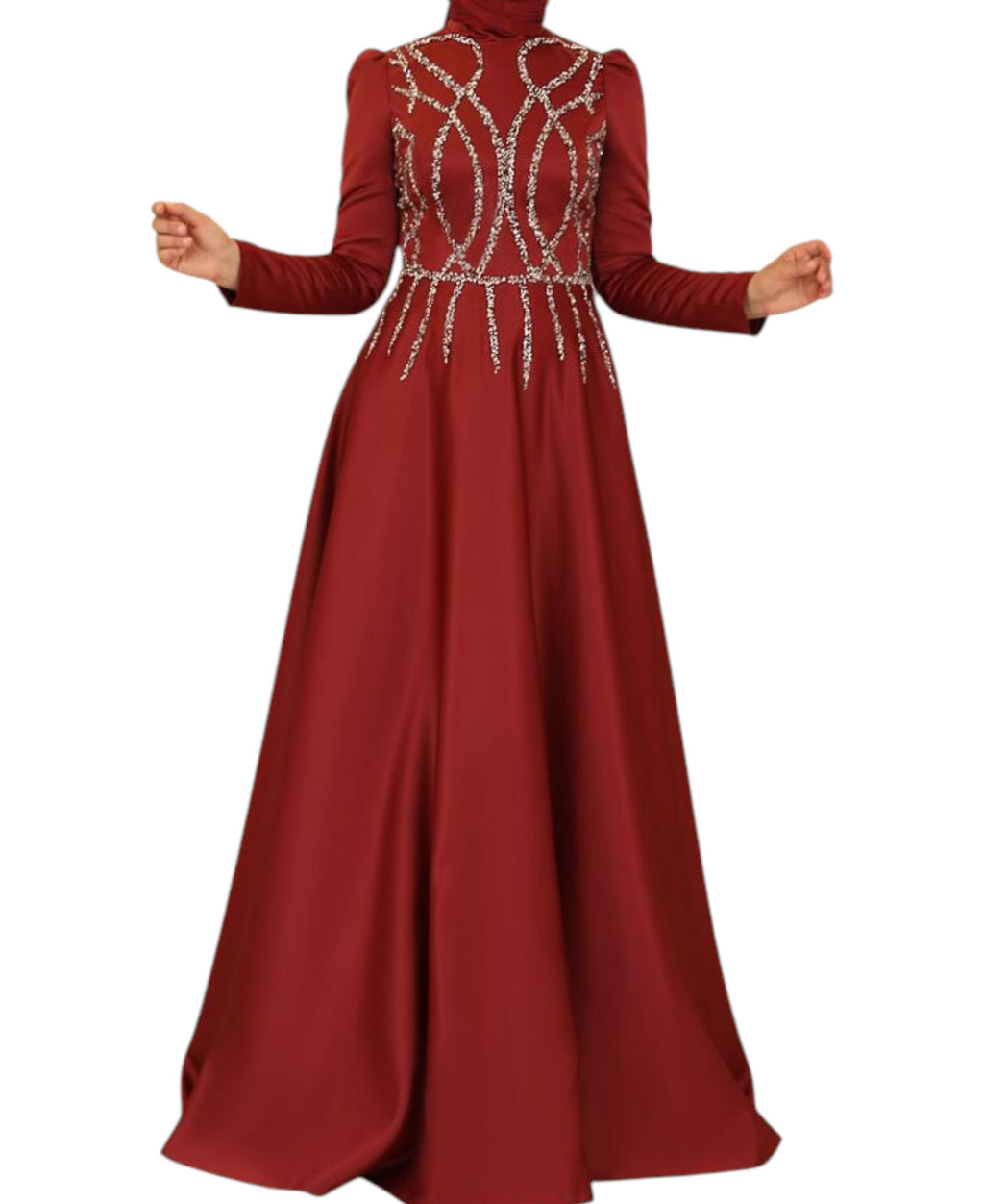 Satinkleid Maxikleid in Satinoptik mit Schmucksteinbesatz - Modest Fashion Abiye