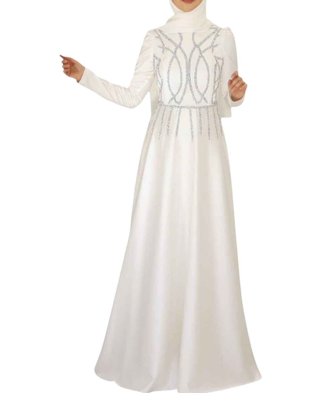 Satinkleid Maxikleid in Satinoptik mit Schmucksteinbesatz - Modest Fashion Abiye