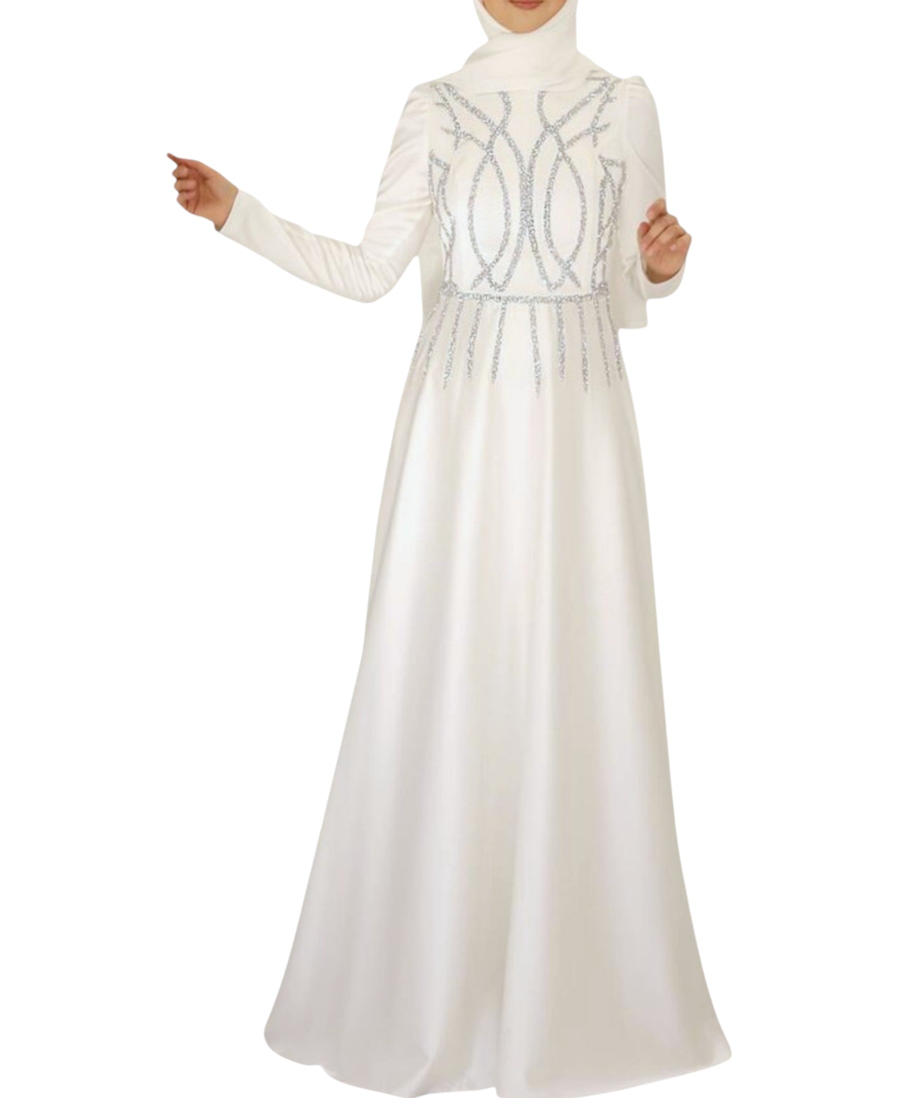 Satinkleid Maxikleid in Satinoptik mit Schmucksteinbesatz - Modest Fashion Abiye