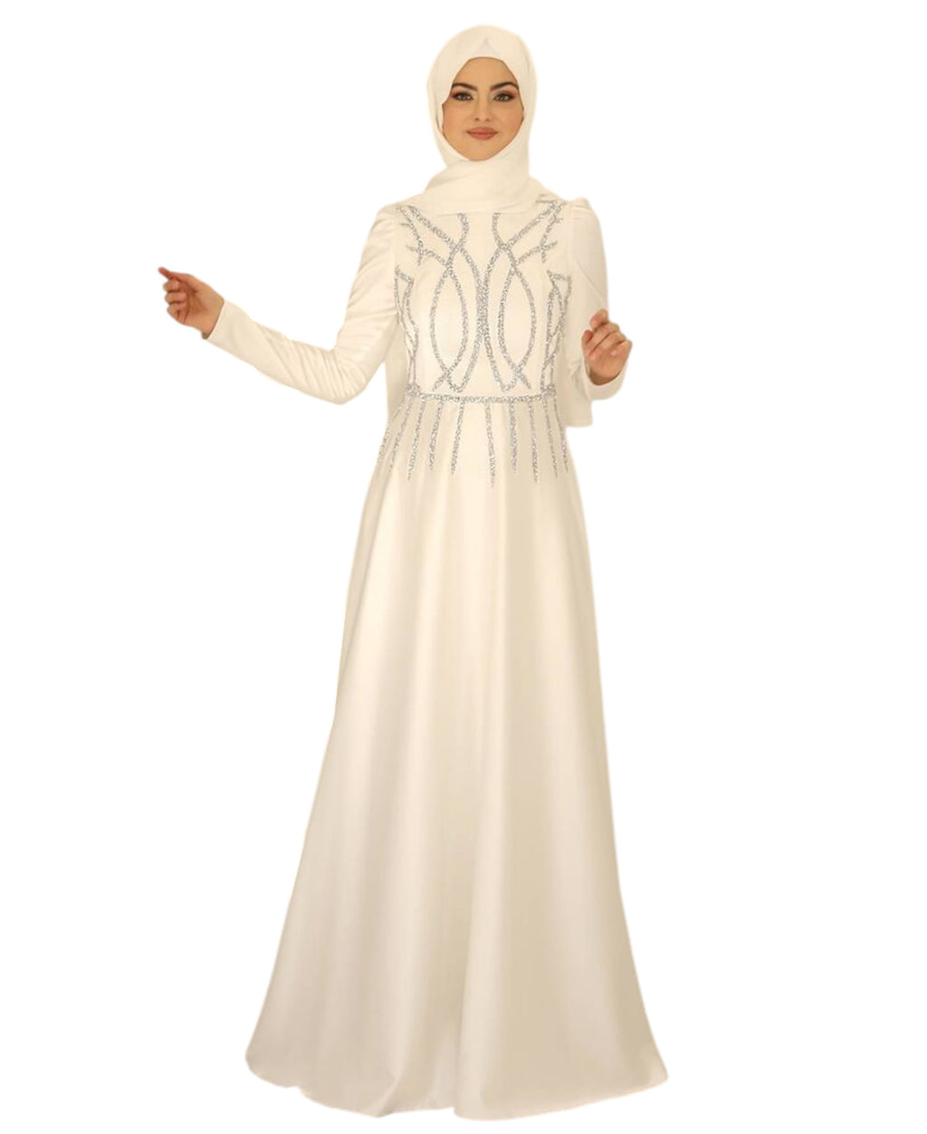 Satinkleid Maxikleid in Satinoptik mit Schmucksteinbesatz - Modest Fashion Abiye