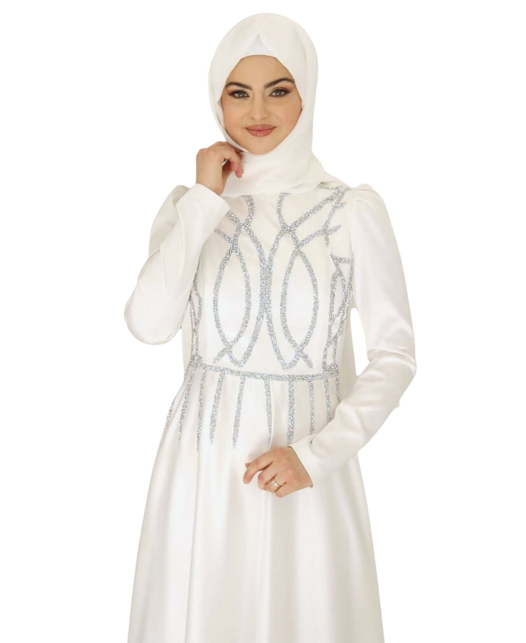 Satinkleid Maxikleid in Satinoptik mit Schmucksteinbesatz - Modest Fashion Abiye