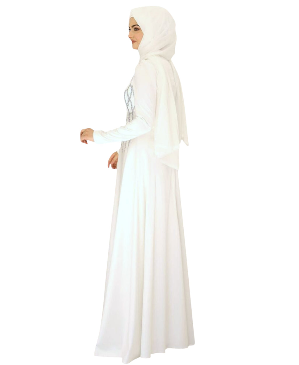 Satinkleid Maxikleid in Satinoptik mit Schmucksteinbesatz - Modest Fashion Abiye