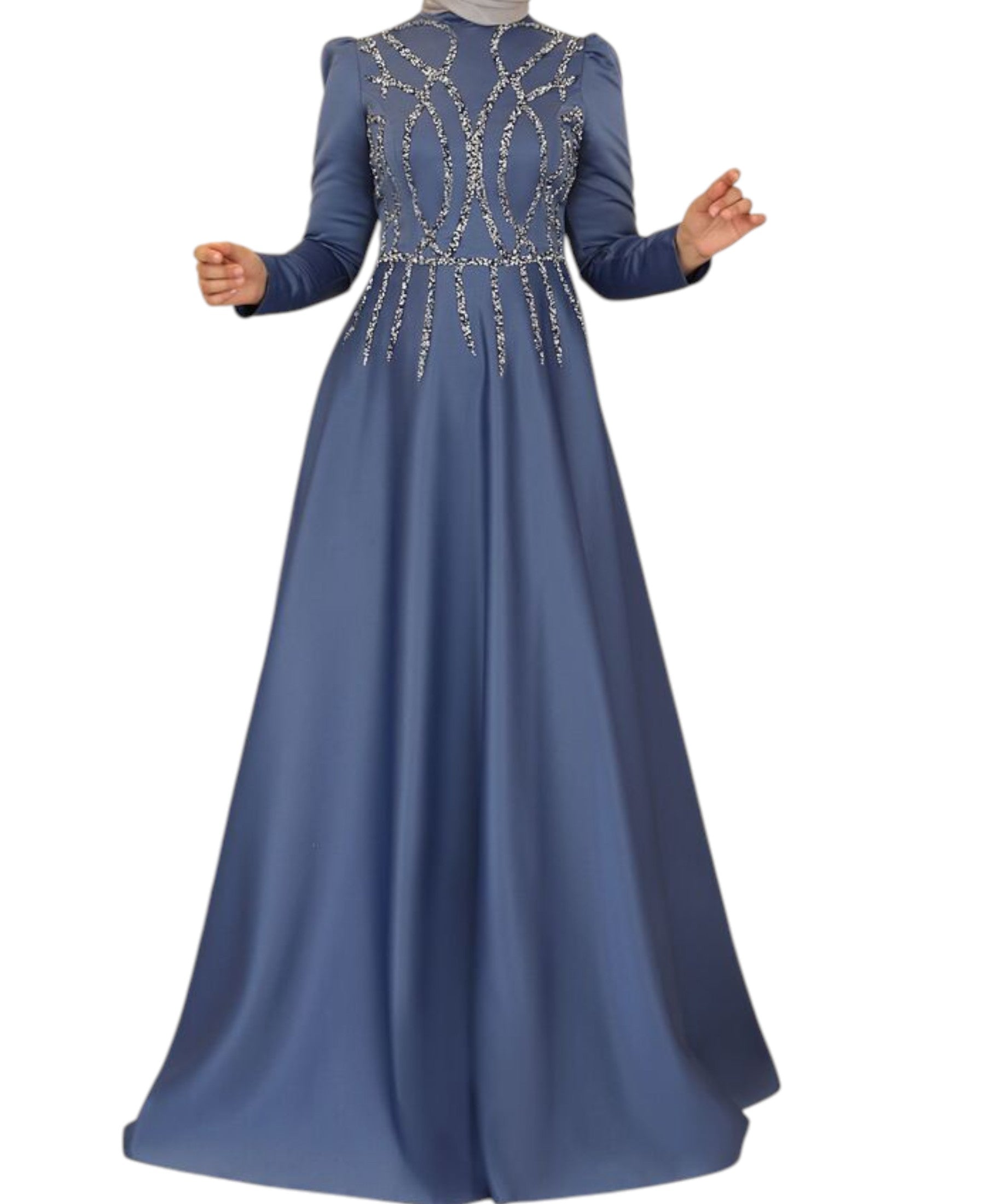 Satinkleid Maxikleid in Satinoptik mit Schmucksteinbesatz - Modest Fashion Abiye