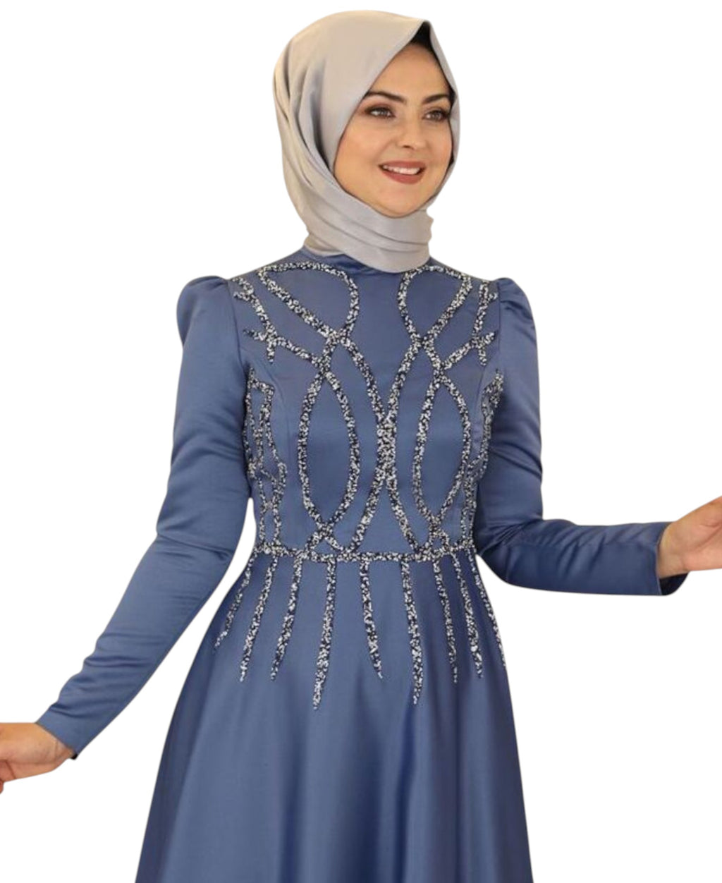 Satinkleid Maxikleid in Satinoptik mit Schmucksteinbesatz - Modest Fashion Abiye