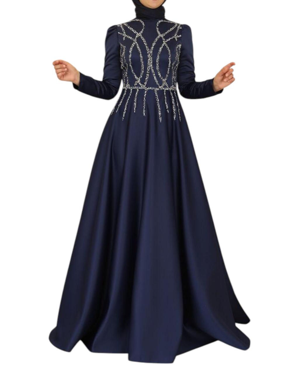 Satinkleid Maxikleid in Satinoptik mit Schmucksteinbesatz - Modest Fashion Abiye