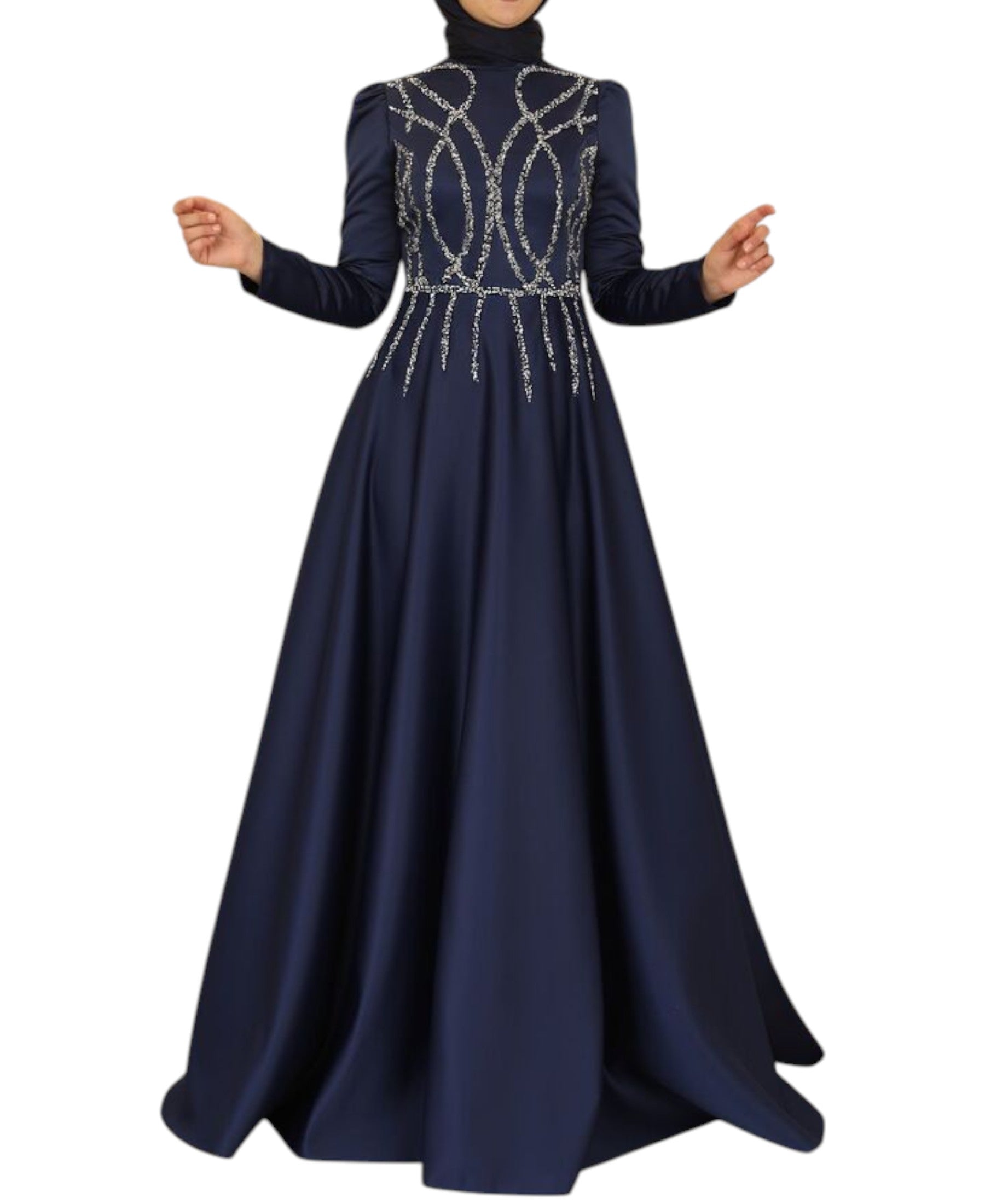 Satinkleid Maxikleid in Satinoptik mit Schmucksteinbesatz - Modest Fashion Abiye