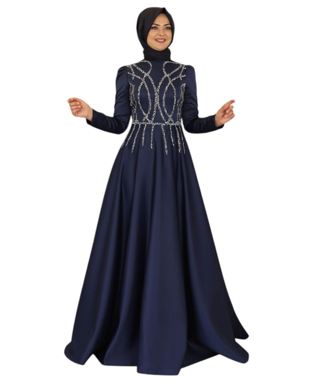 Satinkleid Maxikleid in Satinoptik mit Schmucksteinbesatz - Modest Fashion Abiye