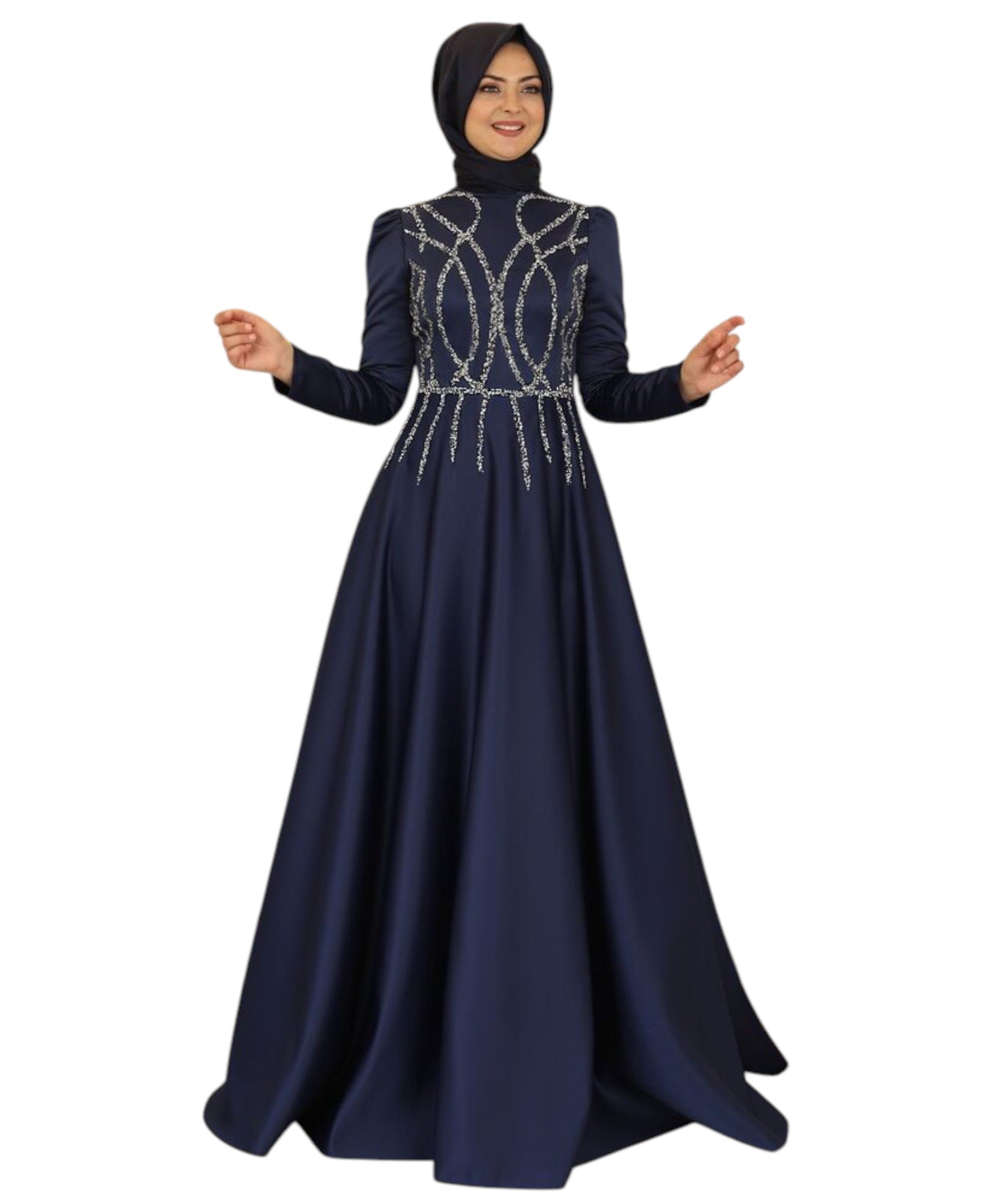 Satinkleid Maxikleid in Satinoptik mit Schmucksteinbesatz - Modest Fashion Abiye