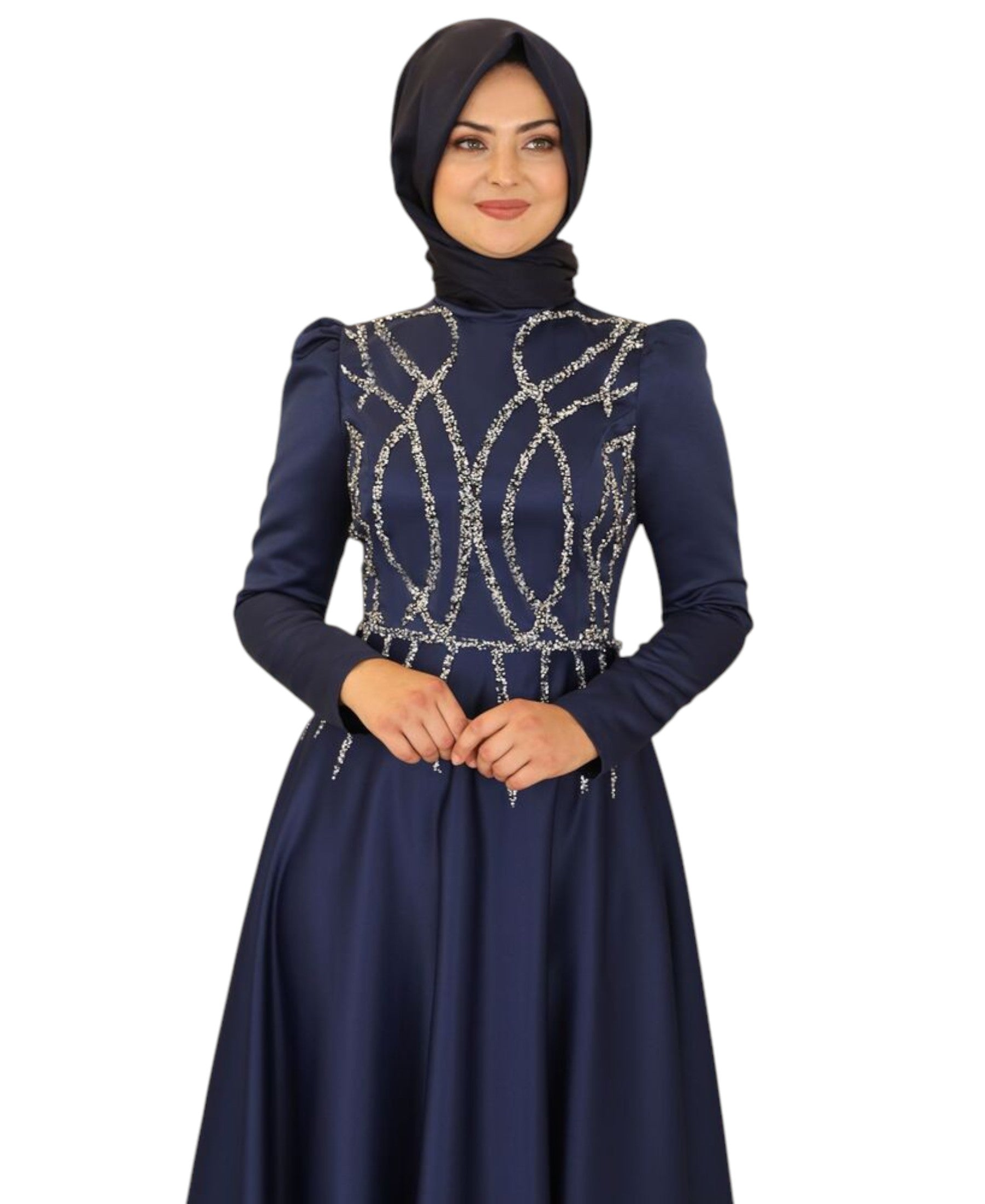 Satinkleid Maxikleid in Satinoptik mit Schmucksteinbesatz - Modest Fashion Abiye