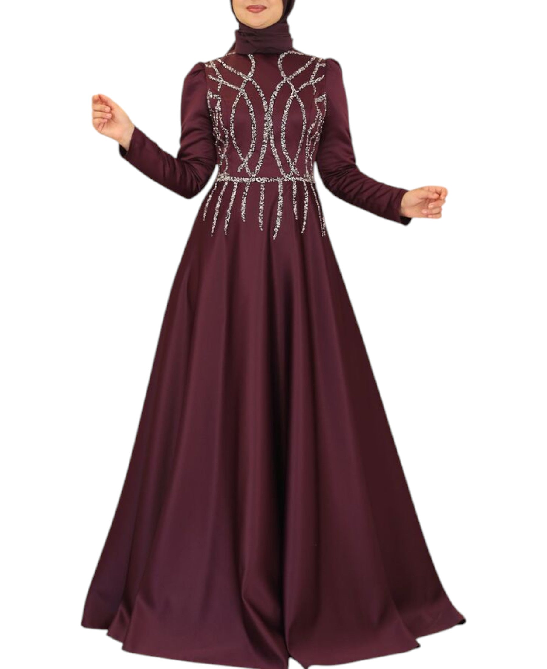 Satinkleid Maxikleid in Satinoptik mit Schmucksteinbesatz - Modest Fashion Abiye