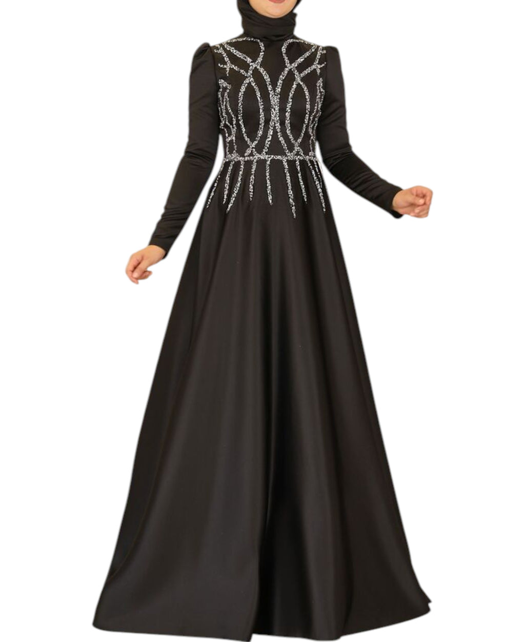 Satinkleid Maxikleid in Satinoptik mit Schmucksteinbesatz - Modest Fashion Abiye